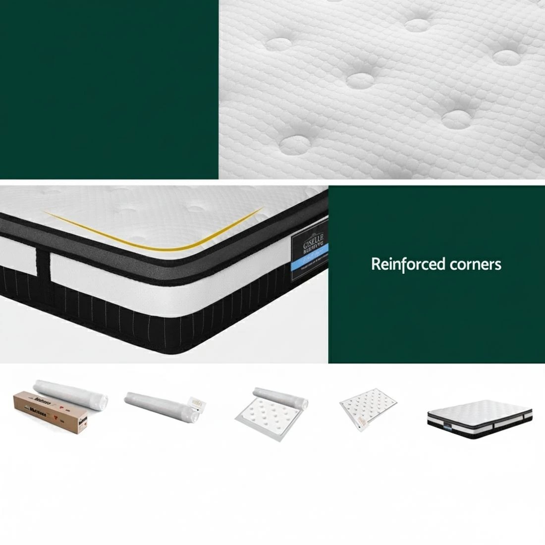 6 Giselle Bedding 30cm Mattress Medium Firm Euro Top Pocket Spring Hybrid Mattresses Double - Double Bed - White, 6 of 7