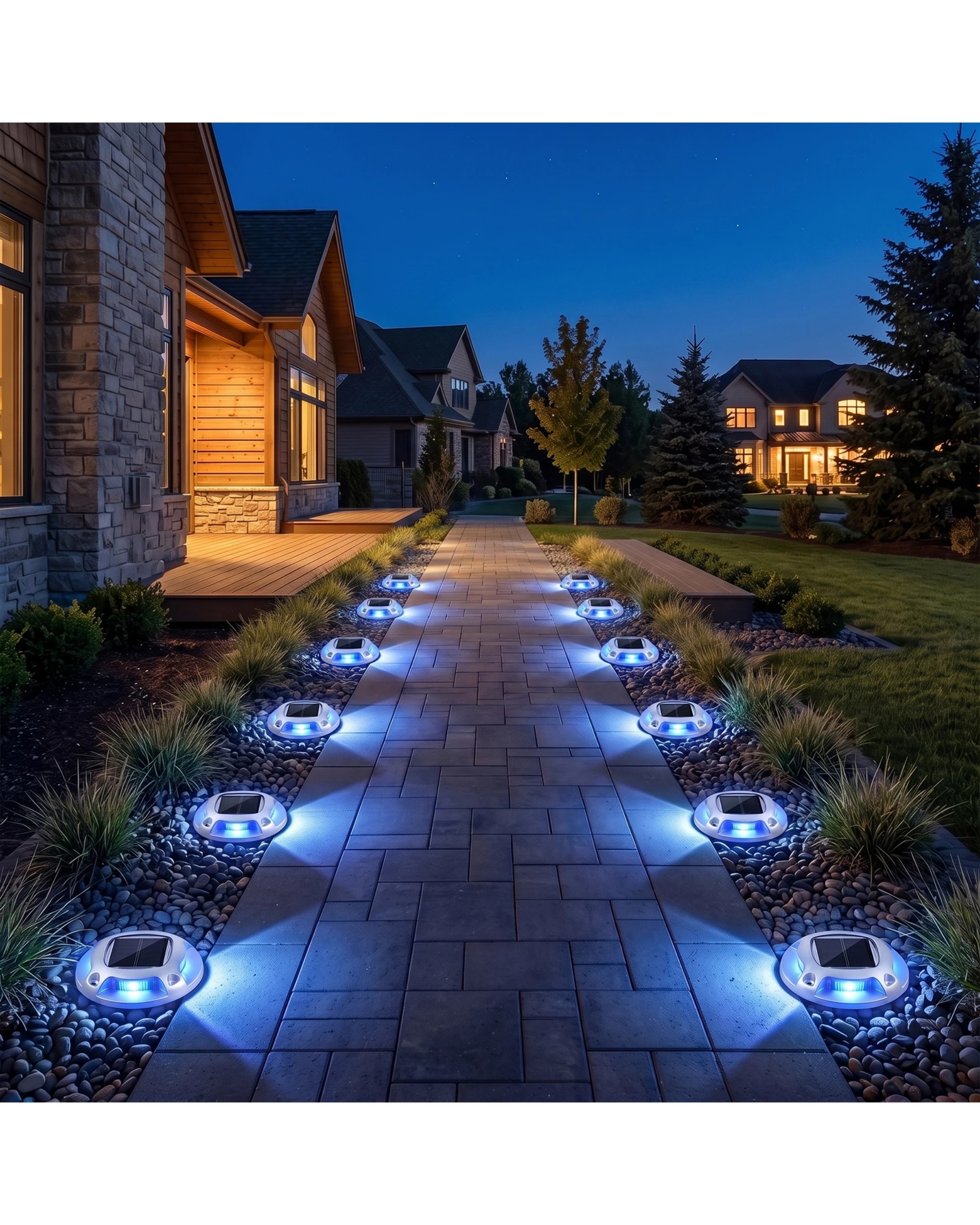 8 Advwin Solar Deck Lights 12 Pack, 2 Color in 1 Driveway Lights 8 LEDs P68, Outdoor Dock Lights Up to 16H - Silver, 8 of 8