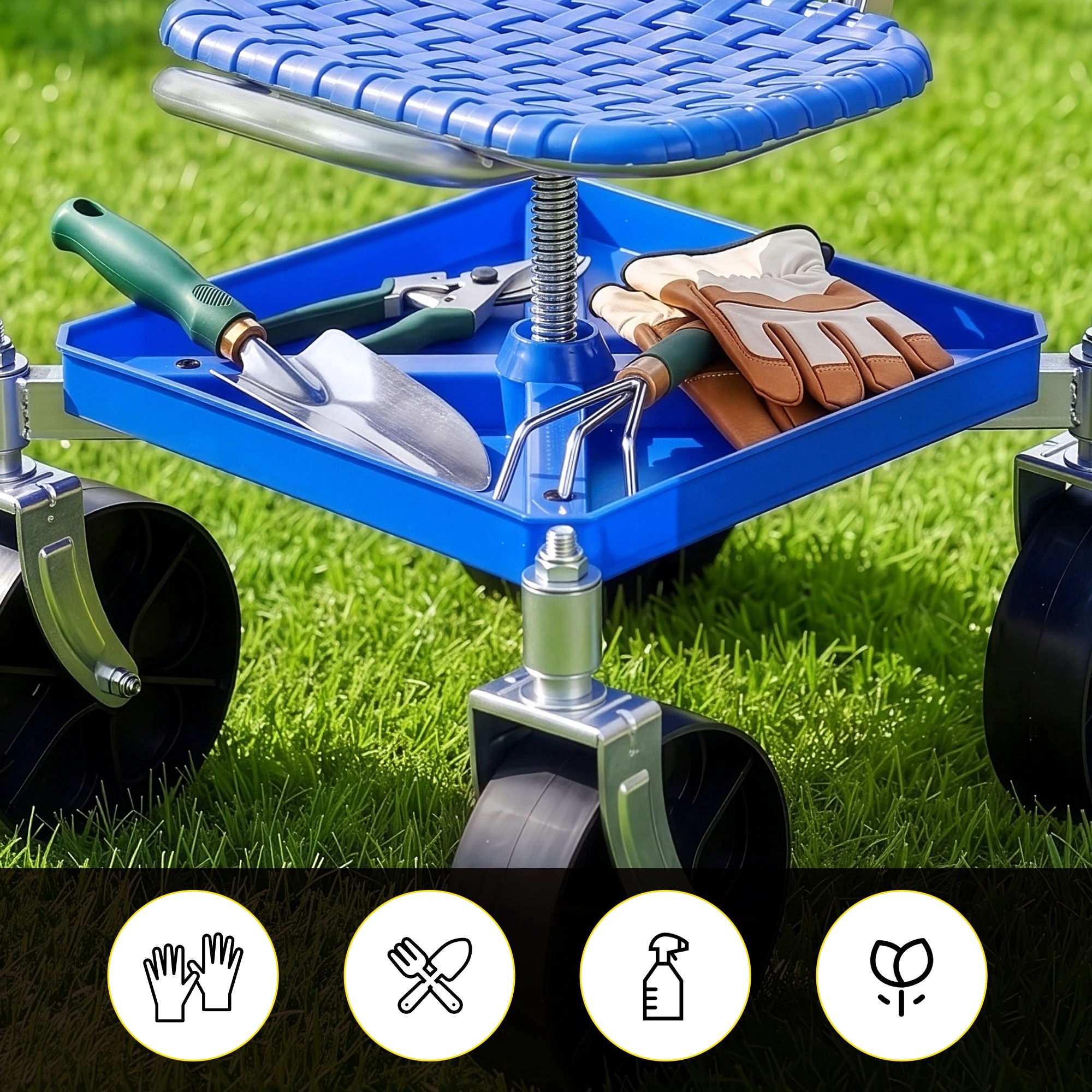6 Gardeon Garden Cart Seat Rolling Stool 360 Swivel Height Adjustable Heavy Duty - Blue, 6 of 9