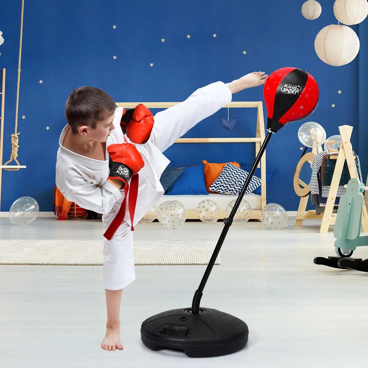 2 Costway Freestanding Punching Bag Height Adjustable Boxing Ball w/ Gloves Red - Red, 2 of 2