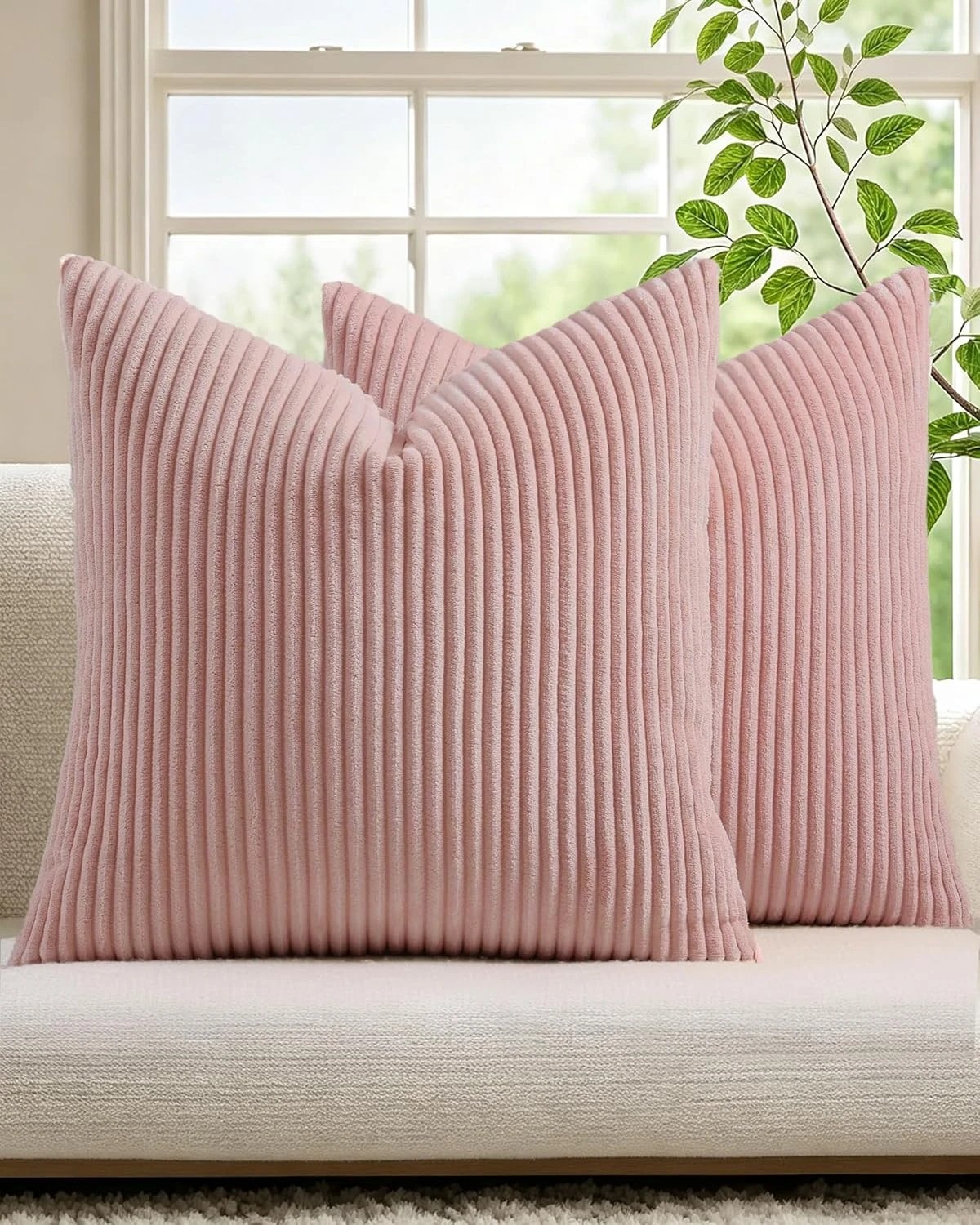 1 Gioia Casa 2-Pack Corduroy Velvet Cushion Covers 45x45cm - Pink, 1 of 2
