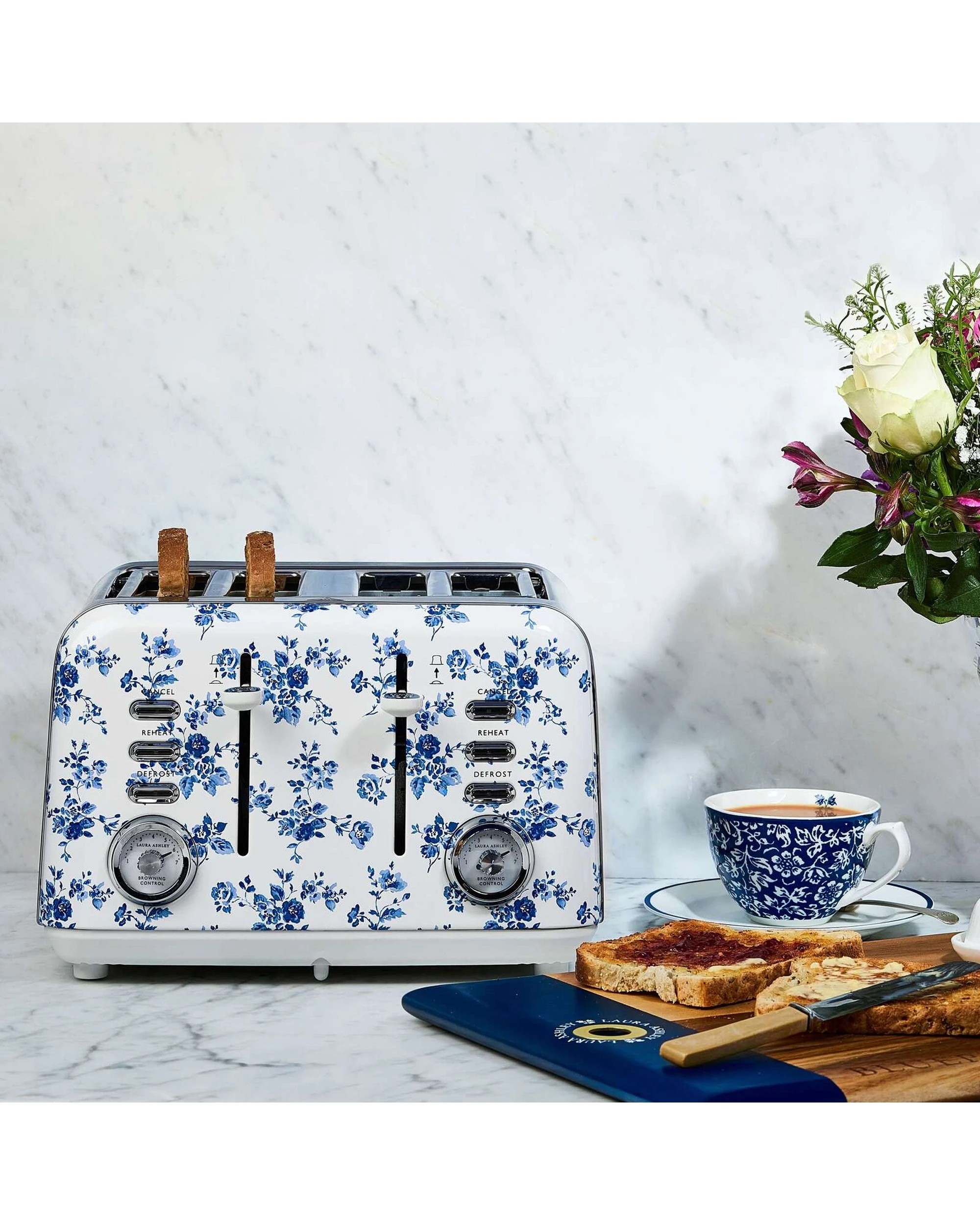 3 Laura Ashley 1.7L Jug Electric Kettle And 4 Slice Toaster Combo China Rose - White, 3 of 4