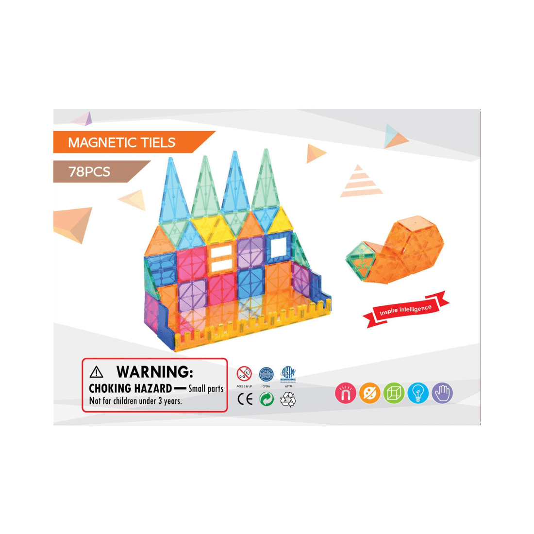 6 Gem Toys 78 Pcs Non-toxic Stem Educational, Durable Magnetic Tiles/puzzle With Storage Bag, 6 of 7