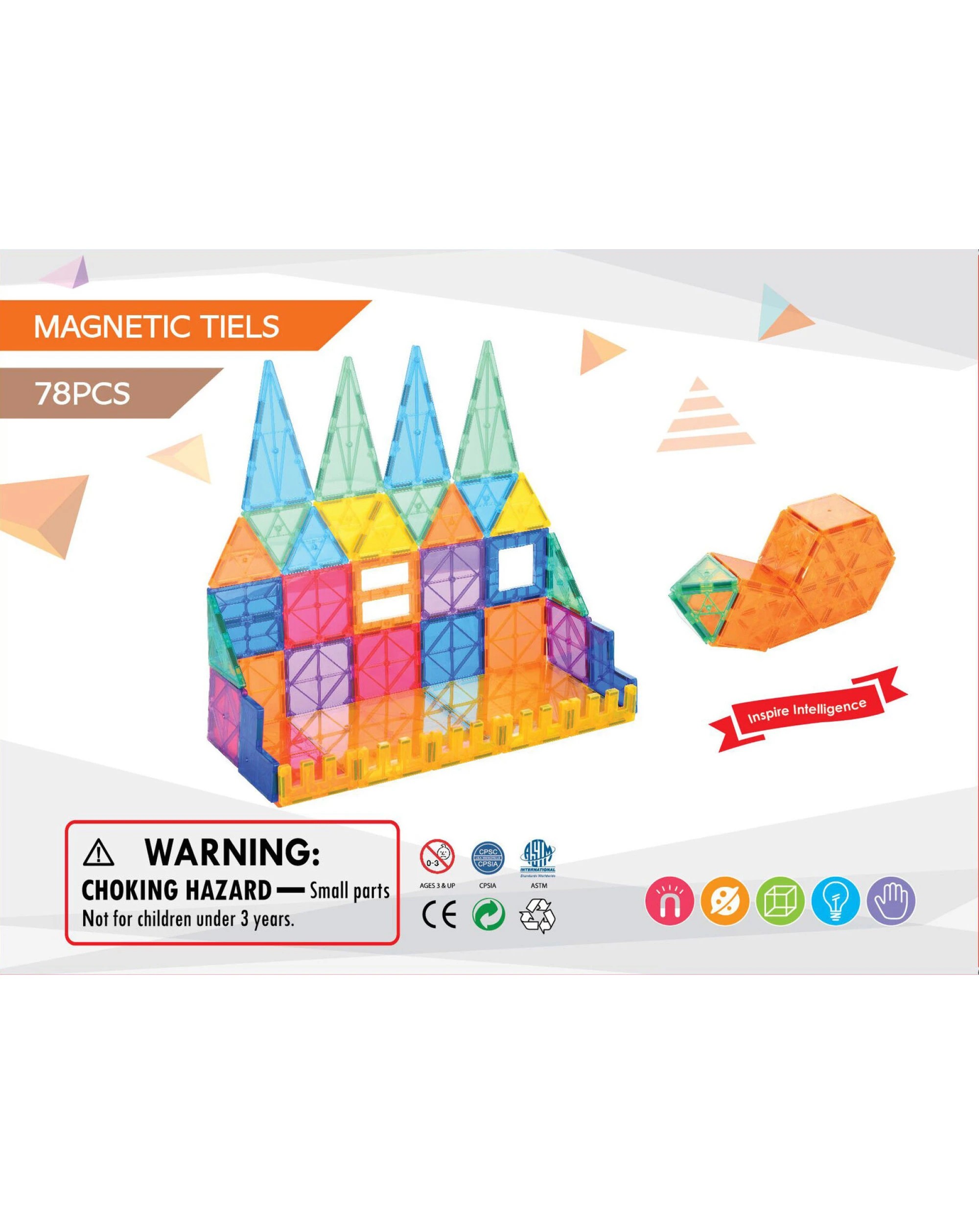 6 Gem Toys 78 Pcs non-toxic STEM Educational, Durable Magnetic Tiles/Puzzle with Storage Bag, 6 of 7