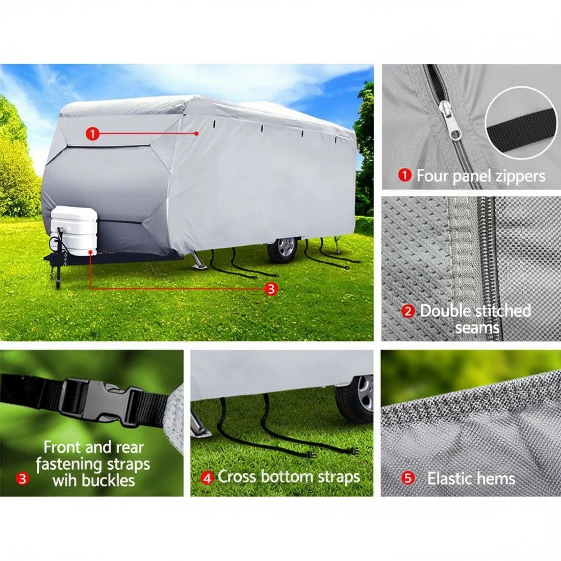 3 Weisshorn 16-18ft Caravan Cover Campervan 4 Layer Heavy Duty UV Carry bag - Grey, 3 of 6