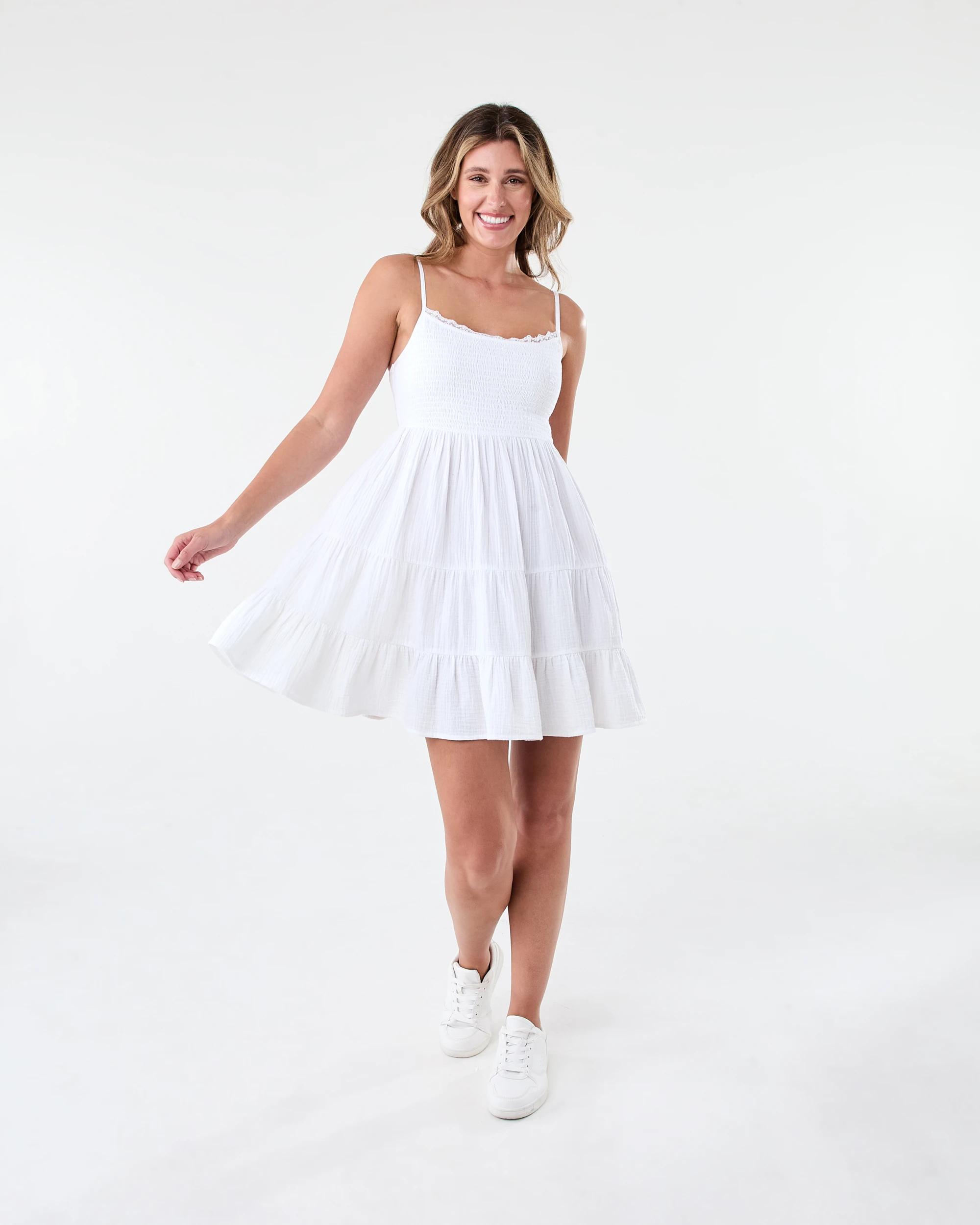 8 Sleeveless Lace Double Cloth Mini Dress White, 8 of 8