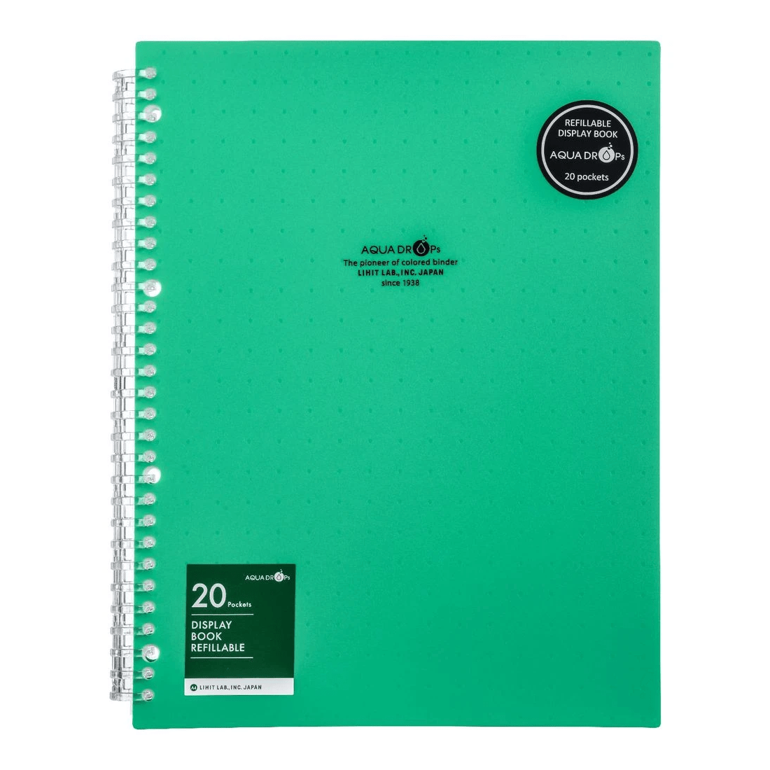 2 Aqua Drops Refillable Display Book A4 20 Pockets Vivid Green, 2 of 4