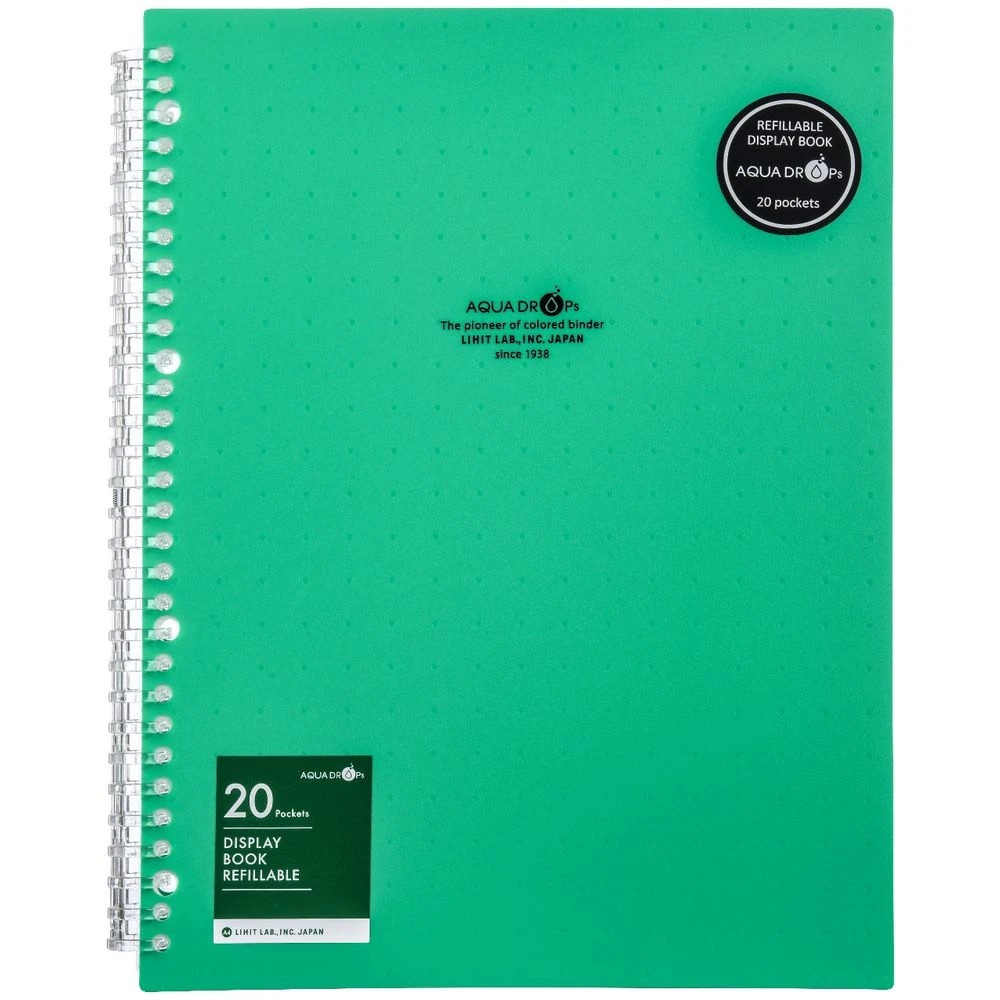 2 Aqua Drops Refillable Display Book A4 20 Pockets Vivid Green, 2 of 4
