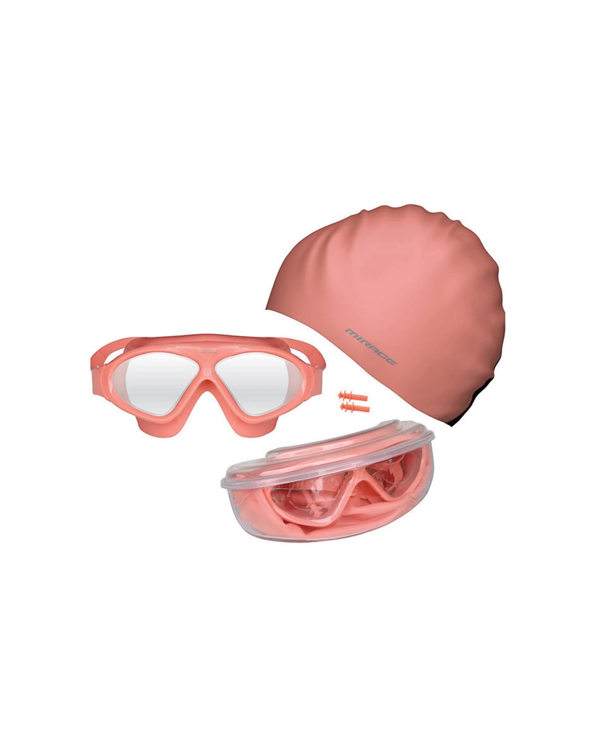 2 Mirage 2PK Bondi Ocean Goggles Swim Cap Ear Plugs Swimming Pack Oversized Coral - Orange, 2 of 2