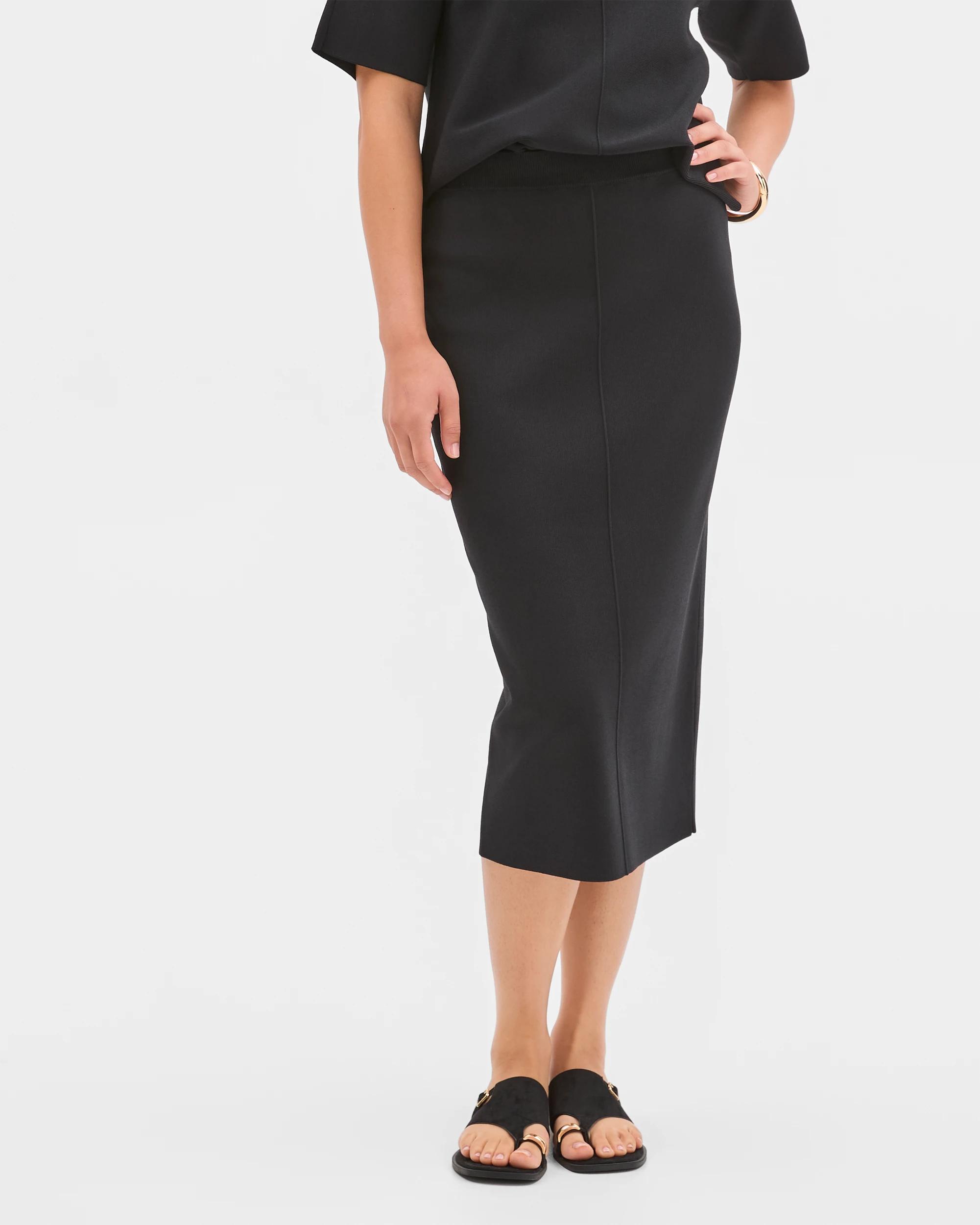 2 Preview Crepe Knit Pencil Skirt BLACK, 2 of 5