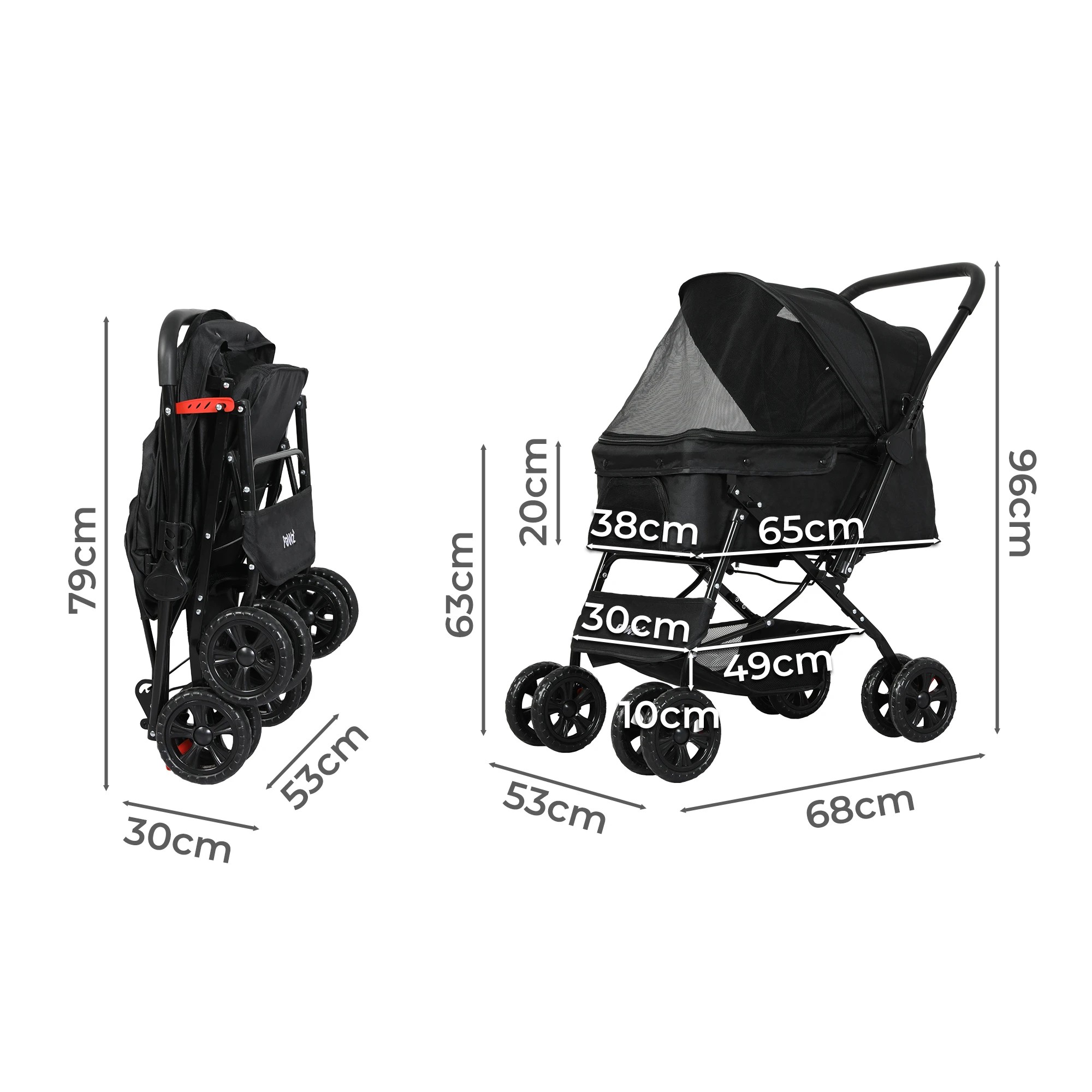 3 Pawz 4 Wheel Pet Stroller High View Reversible Handlebar In - Black, 3 of 8
