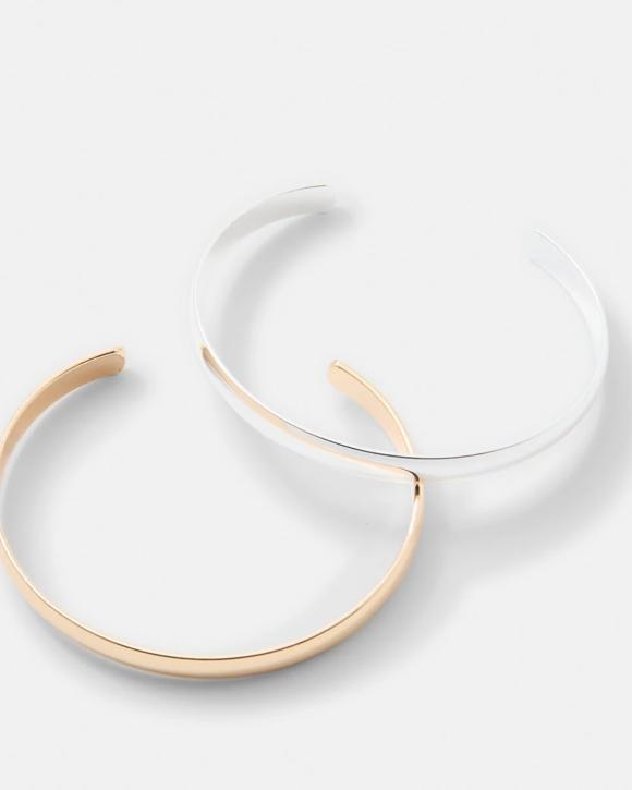 2 Pack Mix Metal Cuff Bracelets - Gold Tone and Silver Tone