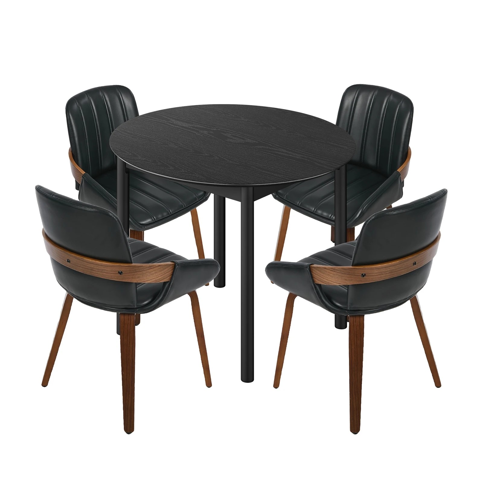 1 Oikiture 5PCS Dining Table Set 100cm Round Table 4 Faux Leather Dining Chairs - Black, 1 of 9