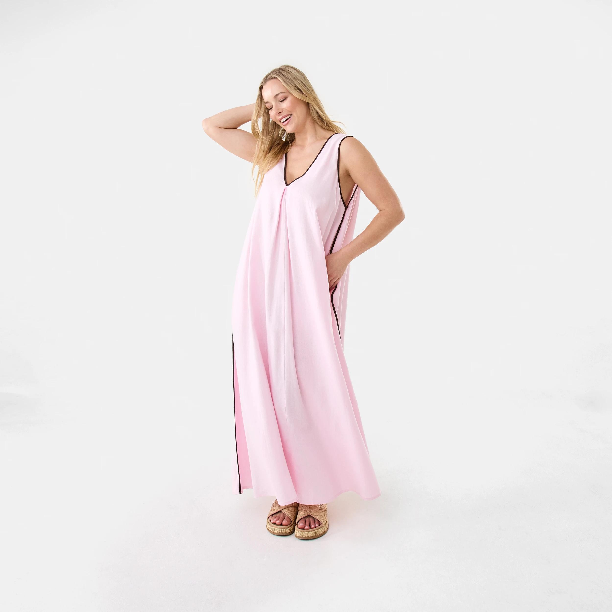 1 Sleeveless Trim Detail Maxi Dress Chery Pink, 1 of 10