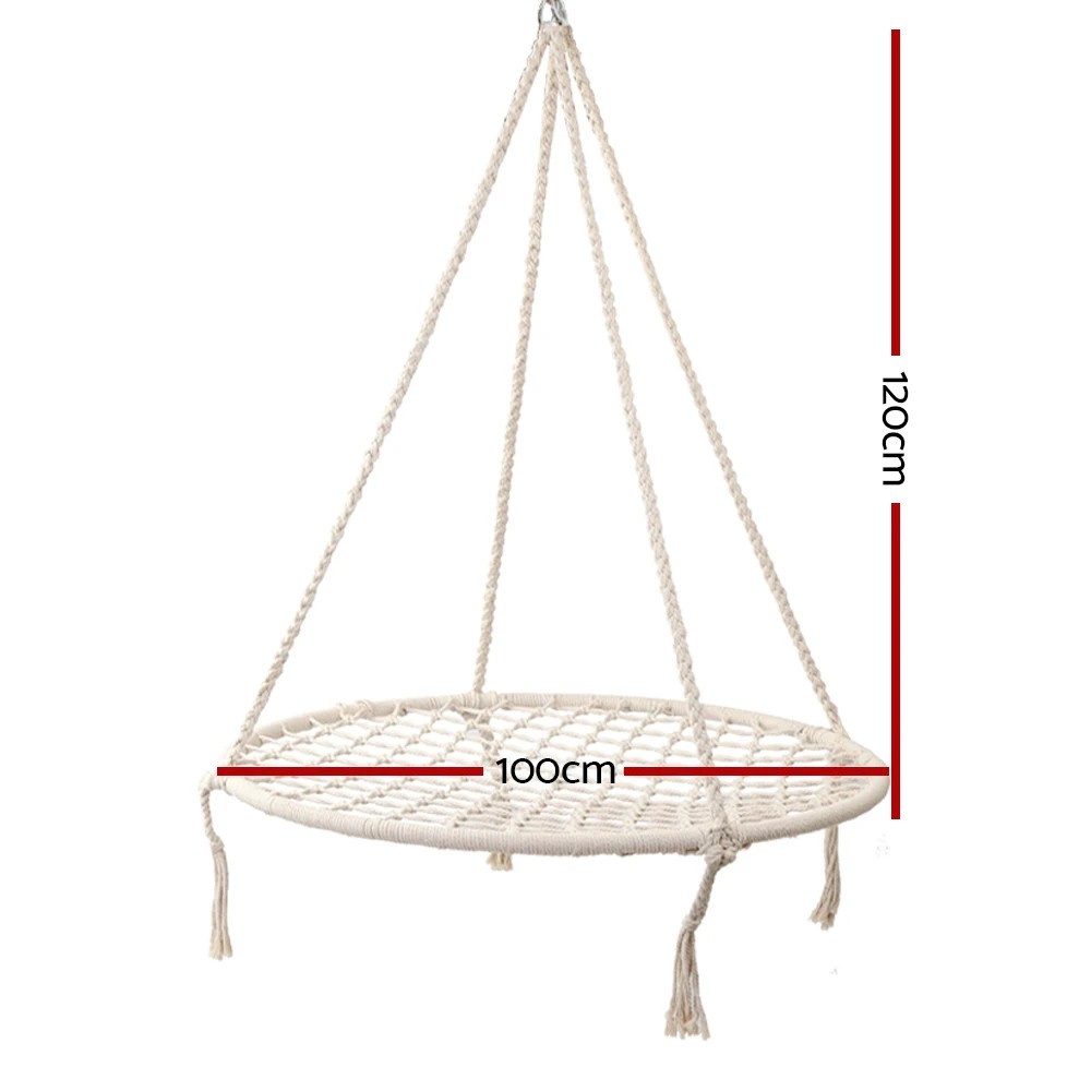 2 Gardeon Hammock Chair Outdoor Tree Swing Nest Web Hanging Seat 100cm - Beige, 2 of 7
