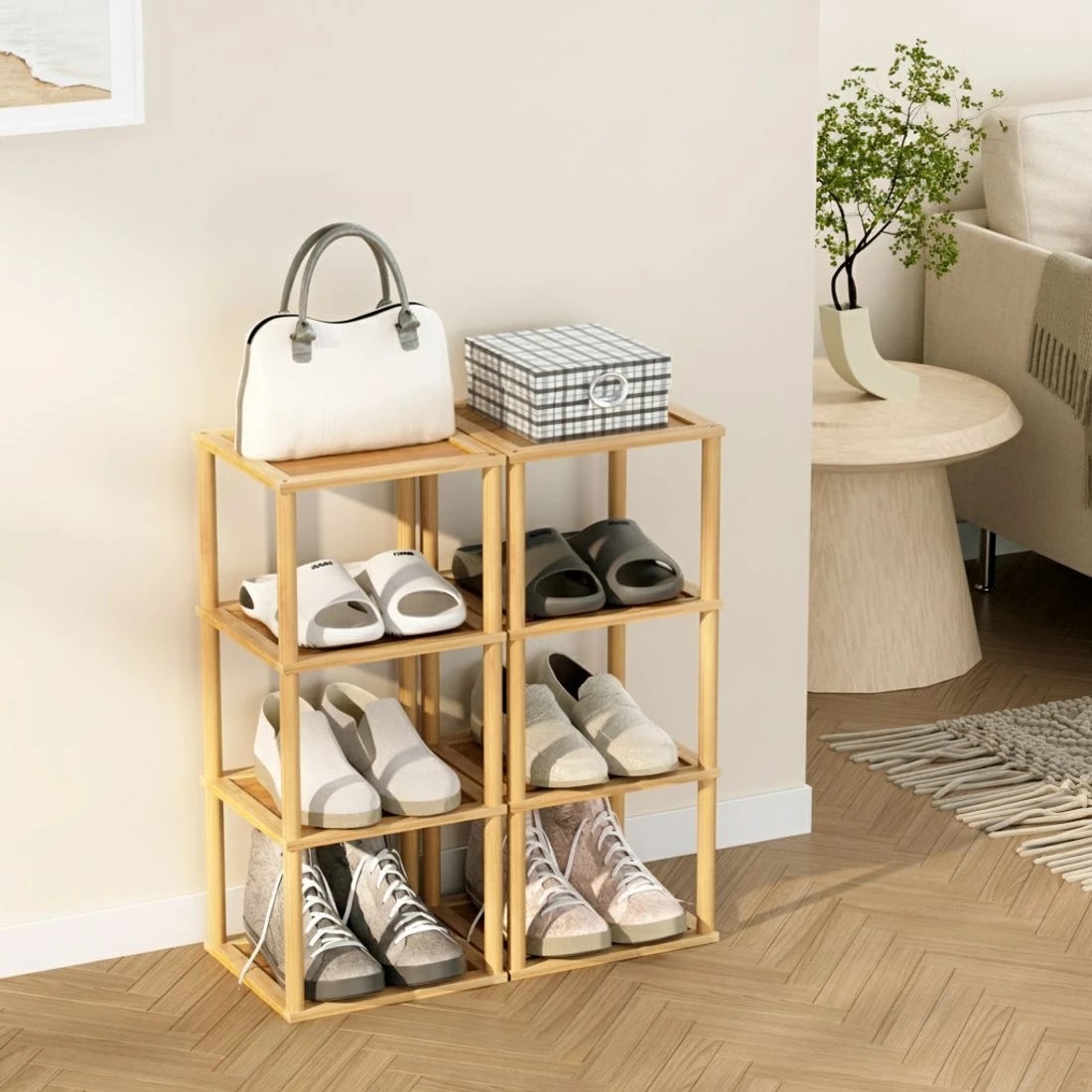 4 Artiss Shoe Rack 8-tier 8 Pairs Stackable - Natural, 4 of 4