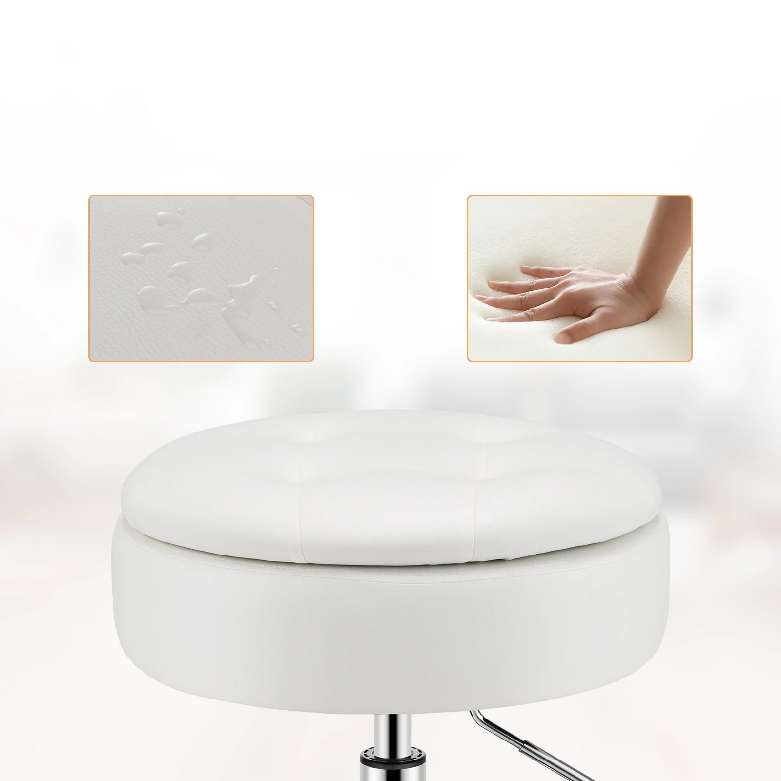 5 Costway Swivel Stool PU Leather Storage Makeup Dressing Chair - White, 5 of 6