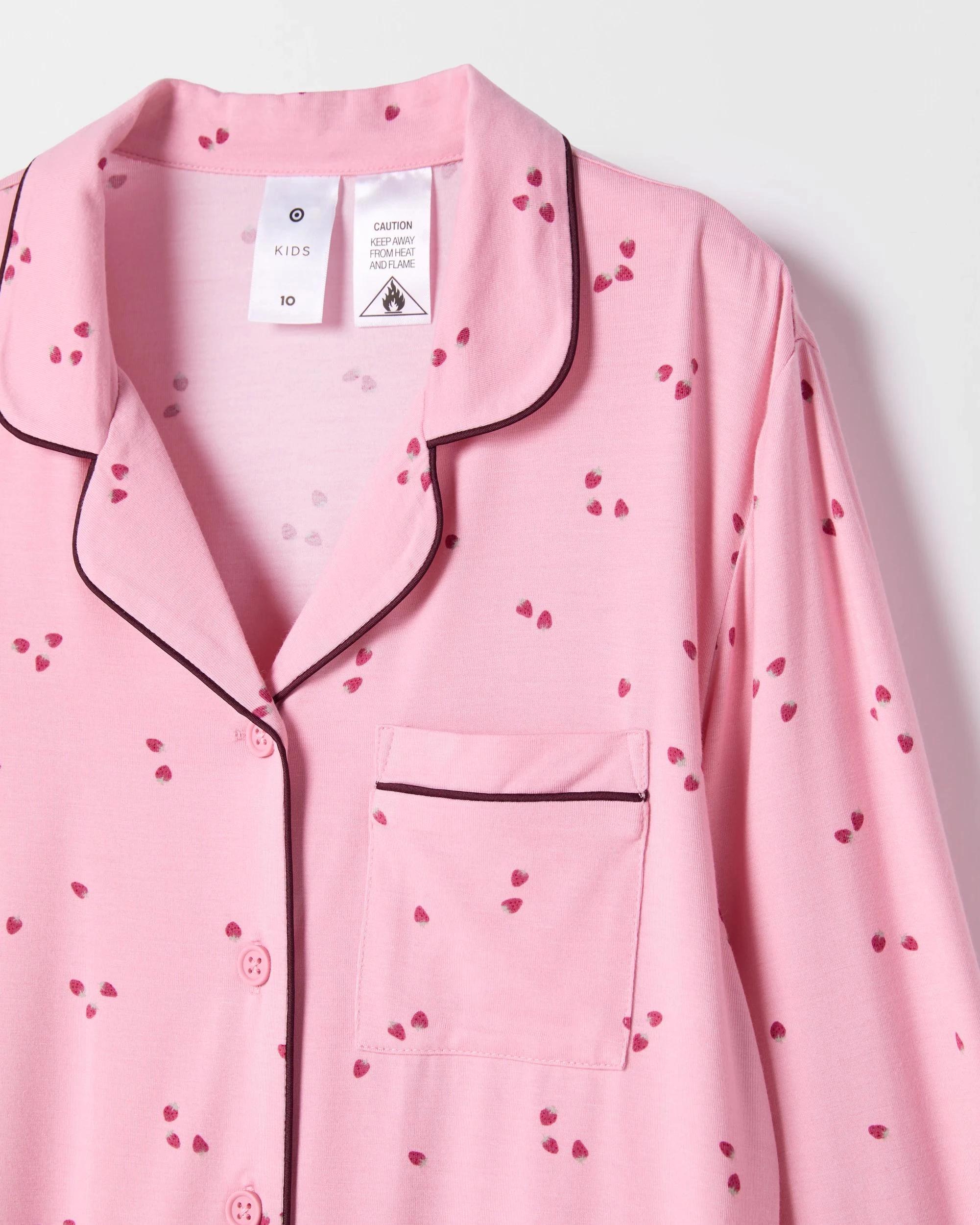 8 Target Kids Bamboo Older Girls Button Through Pyjama Set PINK STRAWBERRY, 8 of 9