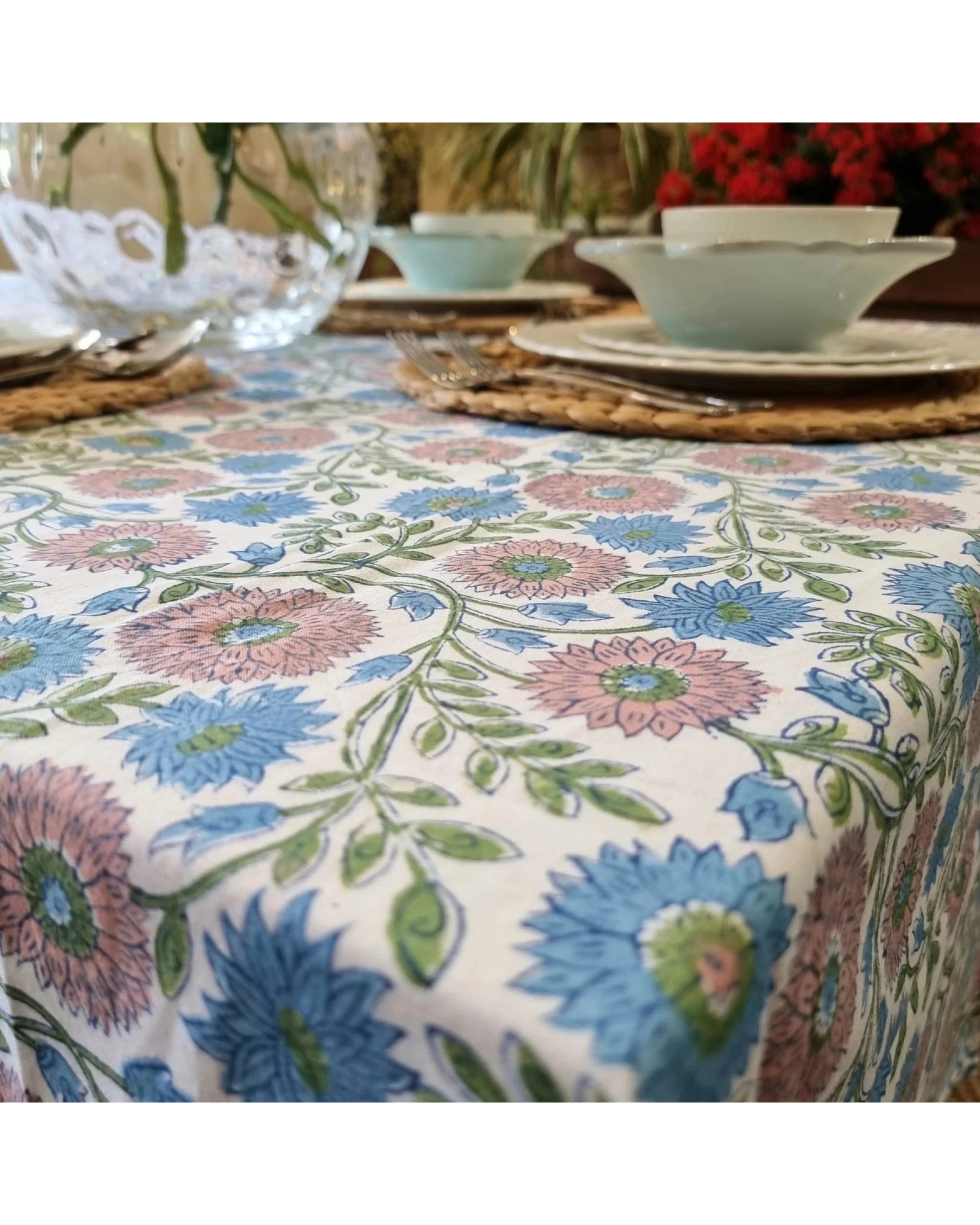 4 Kolka Kumudani Hand Block-printed Tablecloth - Pink, 4 of 8
