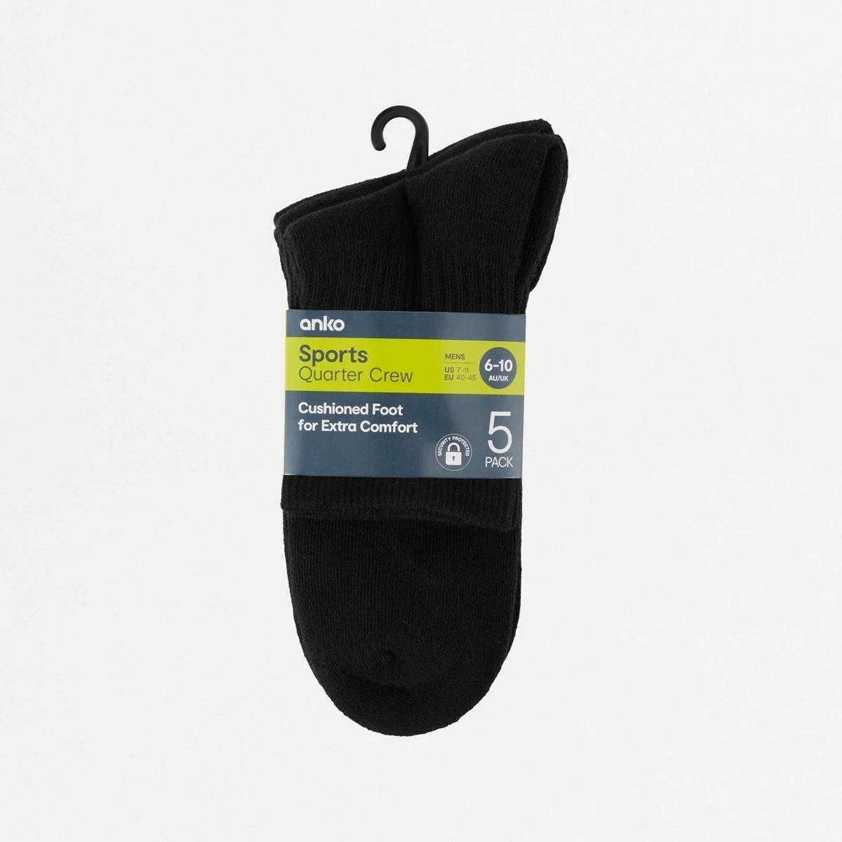 3 5 Pack Quarter Crew Sport Socks BLACK, 3 of 3