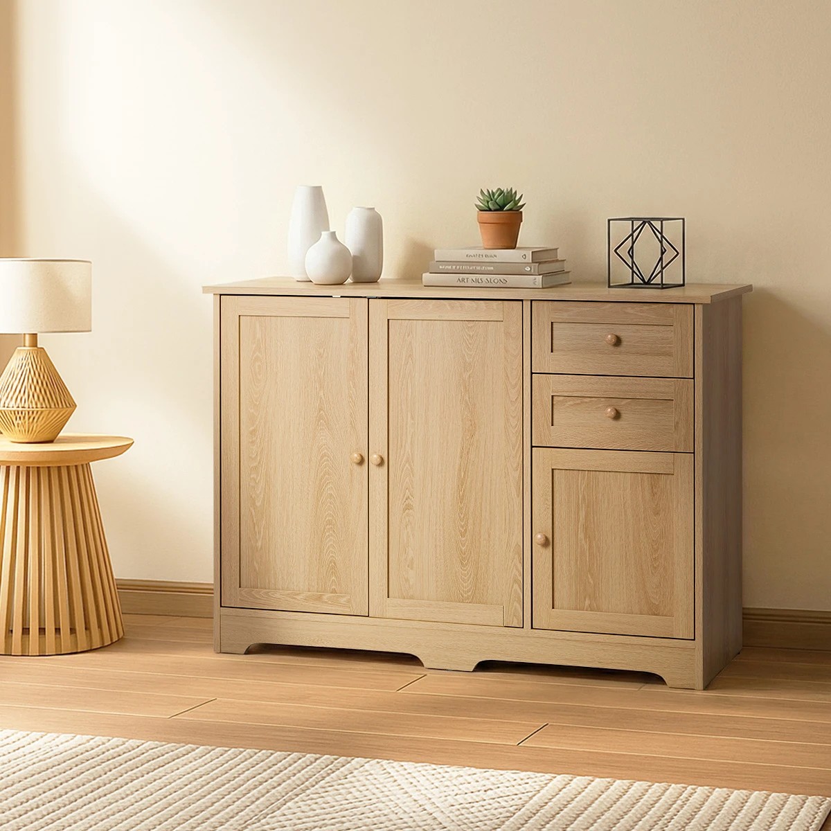 4 Oikiture Buffet Sideboard Storage Cabinet Cupboard - Natural, 4 of 9