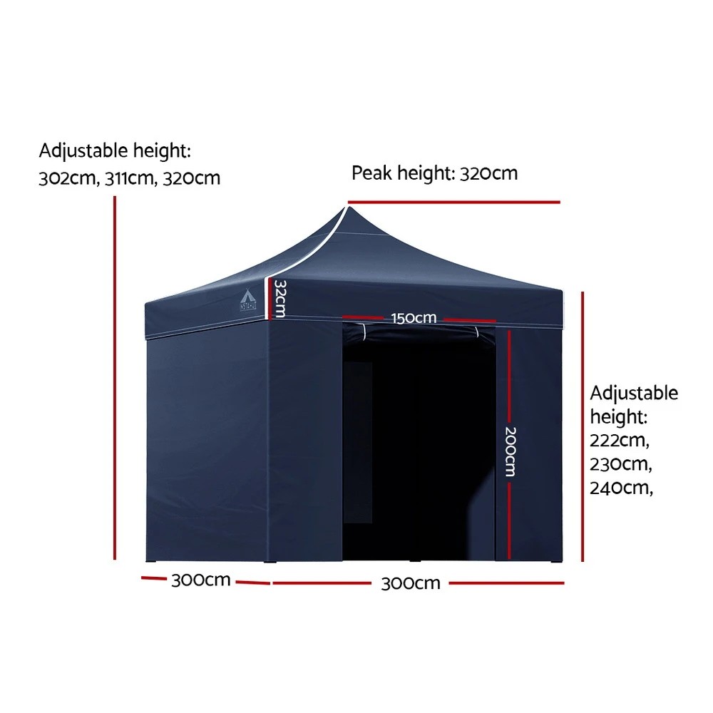 2 Instahut Gazebo 3x3 Pop Up Marquee Folding Tent Wedding Gazebos Camping Outdoor Shade Canopy - Blue, 2 of 8