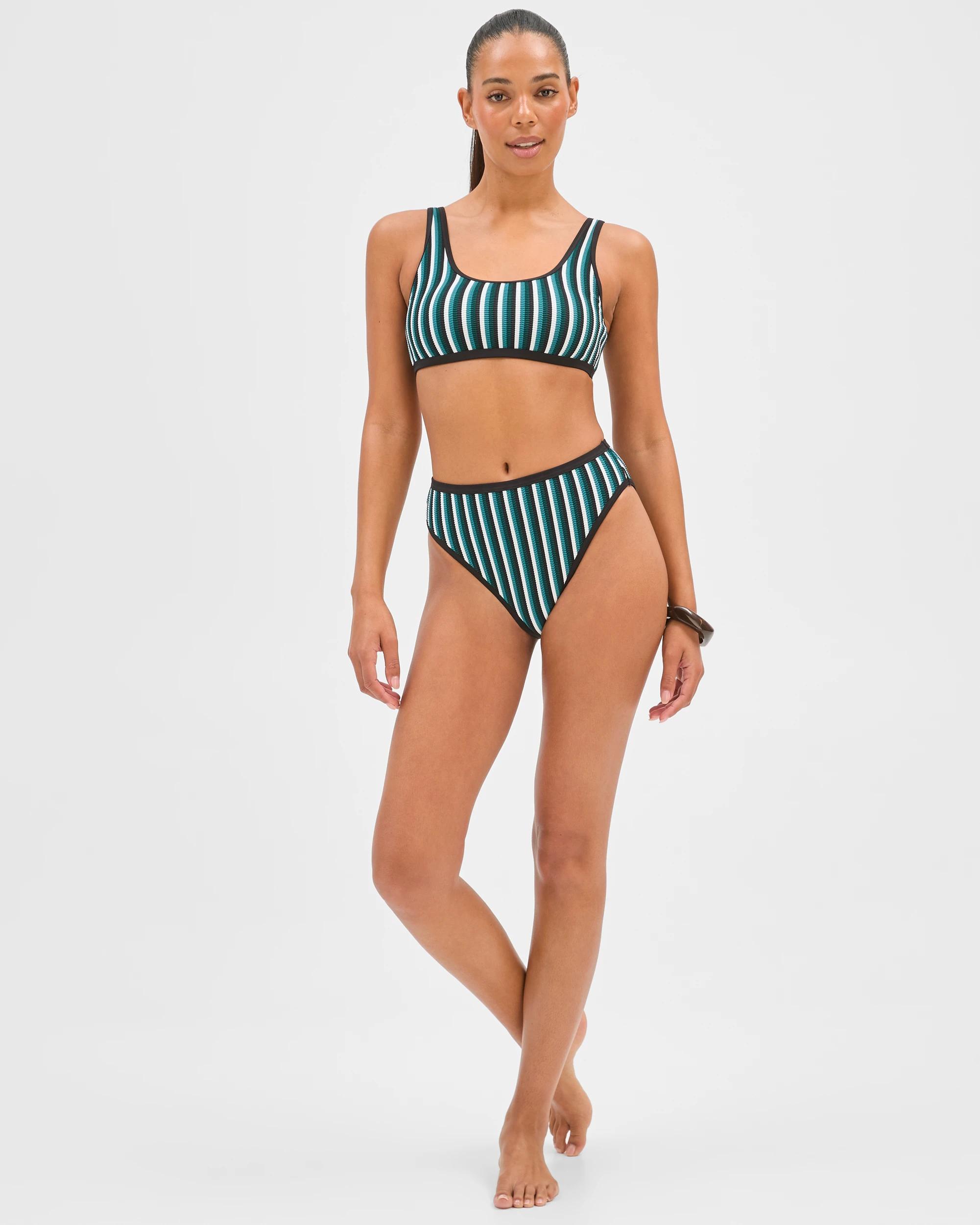 1 Target Woman Scoop Neck Crinkle Bikini Top COCOA/DEEP SEA STRIPE, 1 of 9