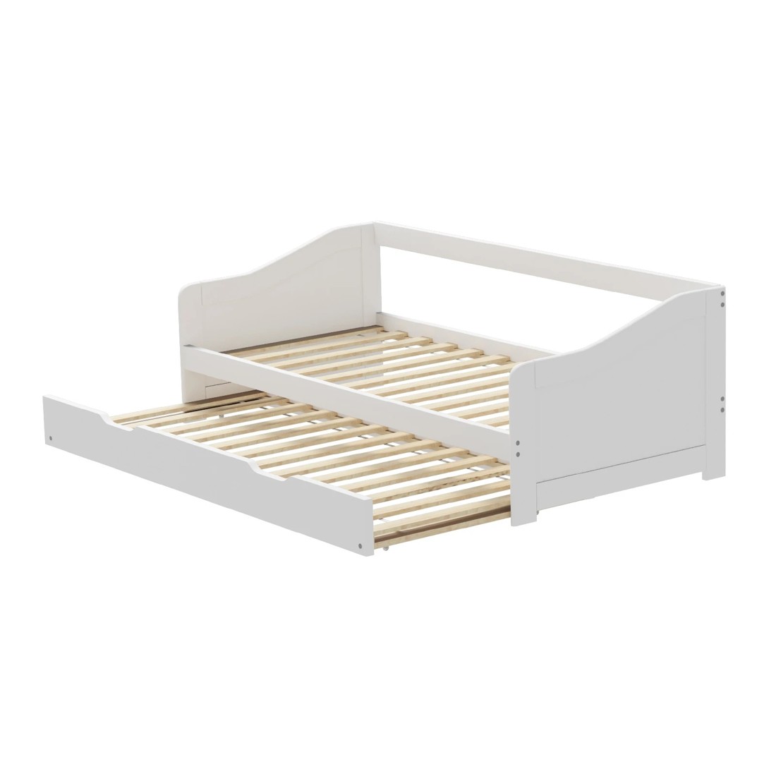 1 Oikiture Trundle Bed Frame Daybed Single Size Base Timber Wooden Single Beds X2
 - White, 1 of 10