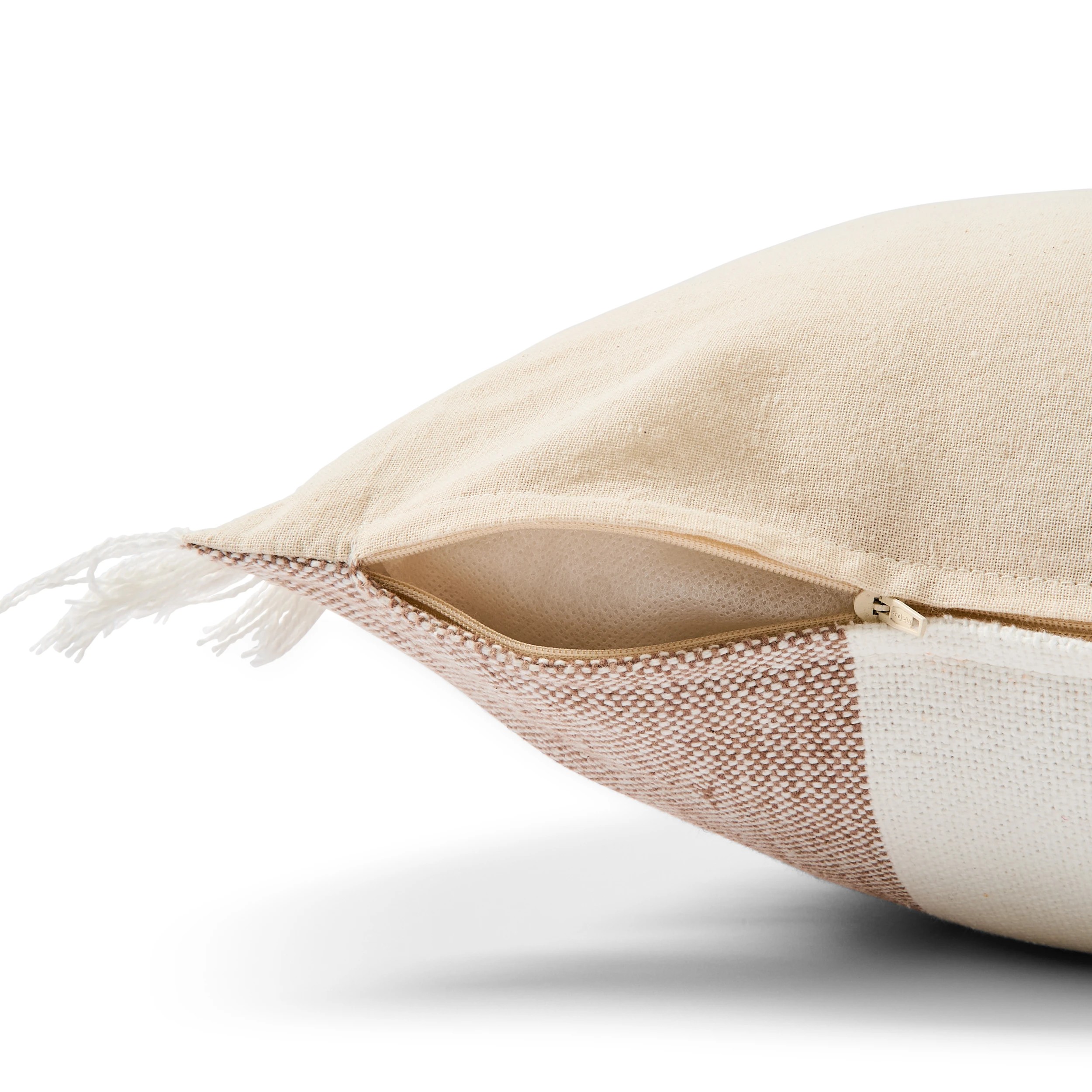 7 50cm Woven Check Cotton Cushion Cover - Beige, 7 of 7