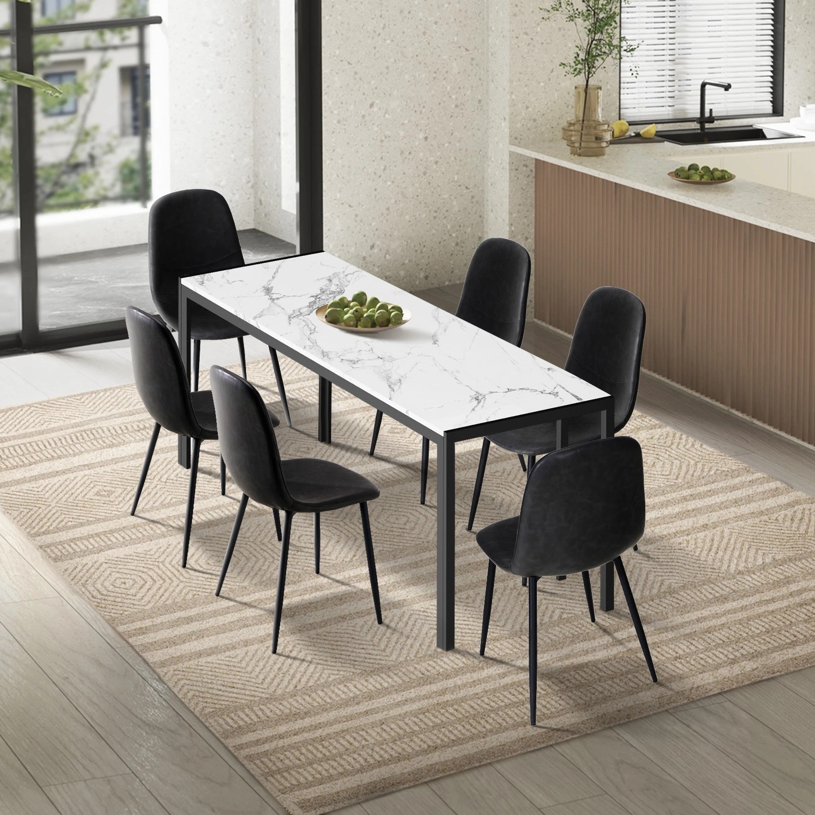 3 Oikiture 1.4m Rectangular Dining Table and Chairs 6-Seater Kitchen Furniture Set - Multi, 3 of 9