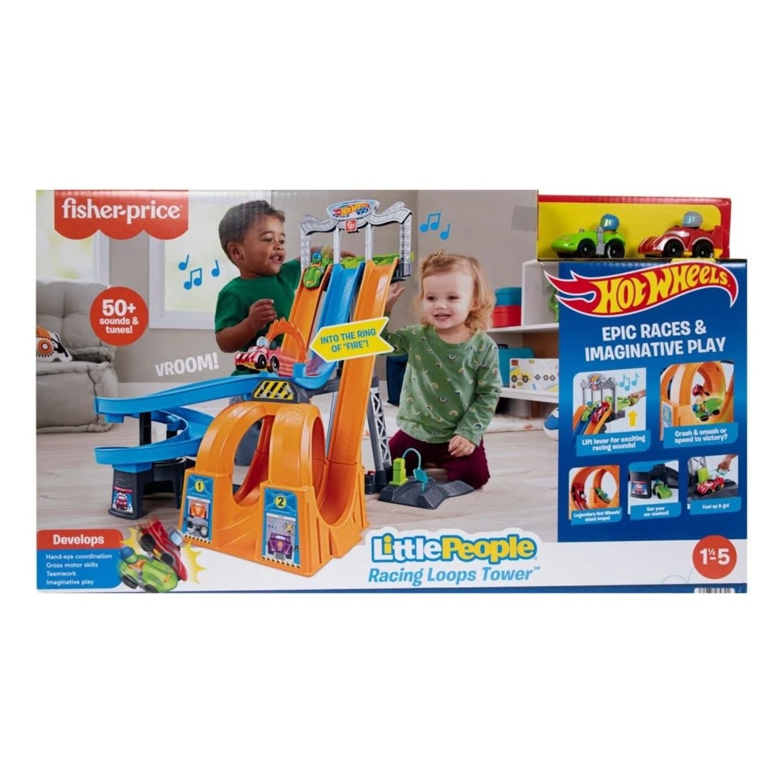 1 Fisher-Price Hot Wheels Little People Racing Loops Tower Toddler Vehicle Playset, 1 of 7