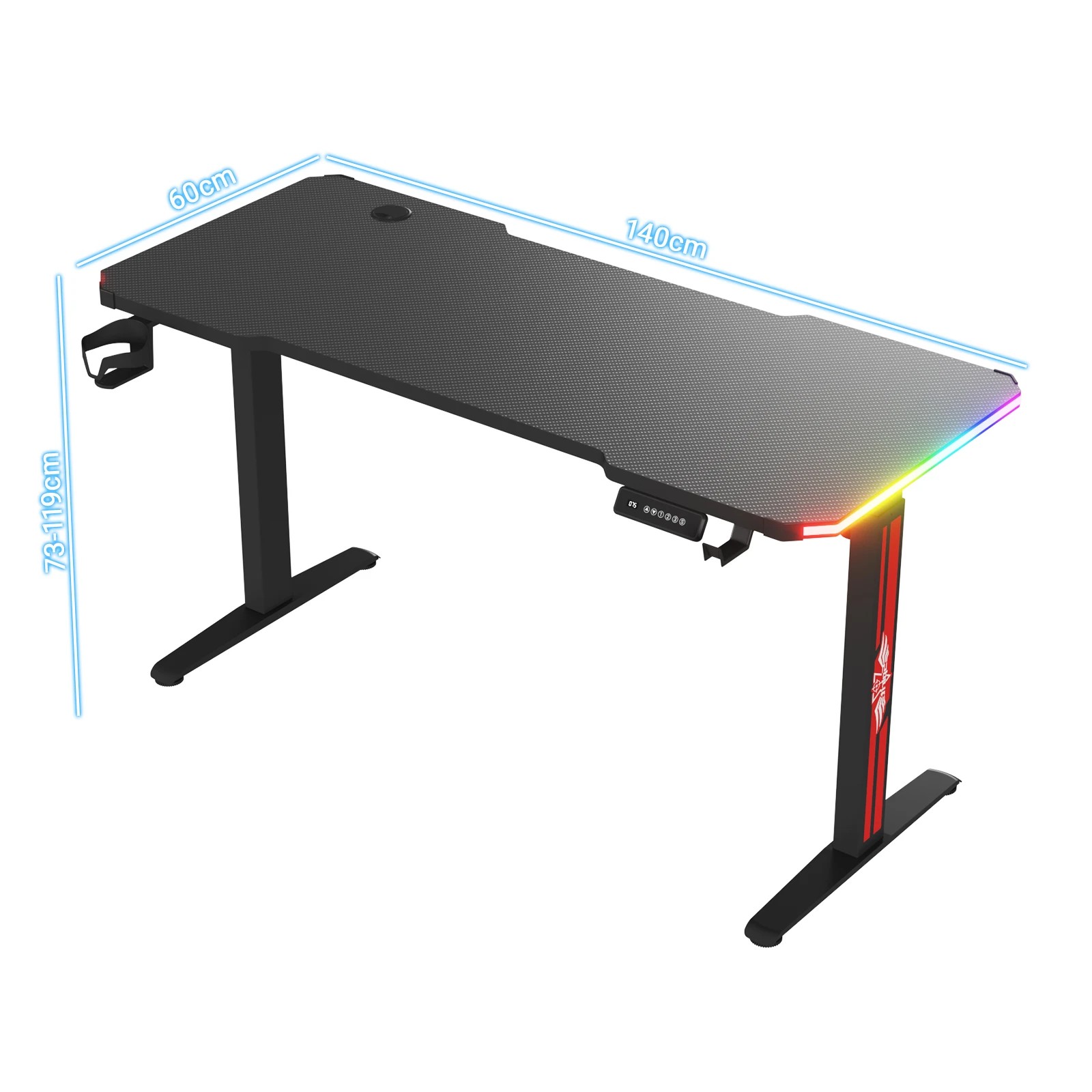 2 Advwin Electric Standing Gaming Desk Rgb Led Height Adjustable - Black, 2 of 5