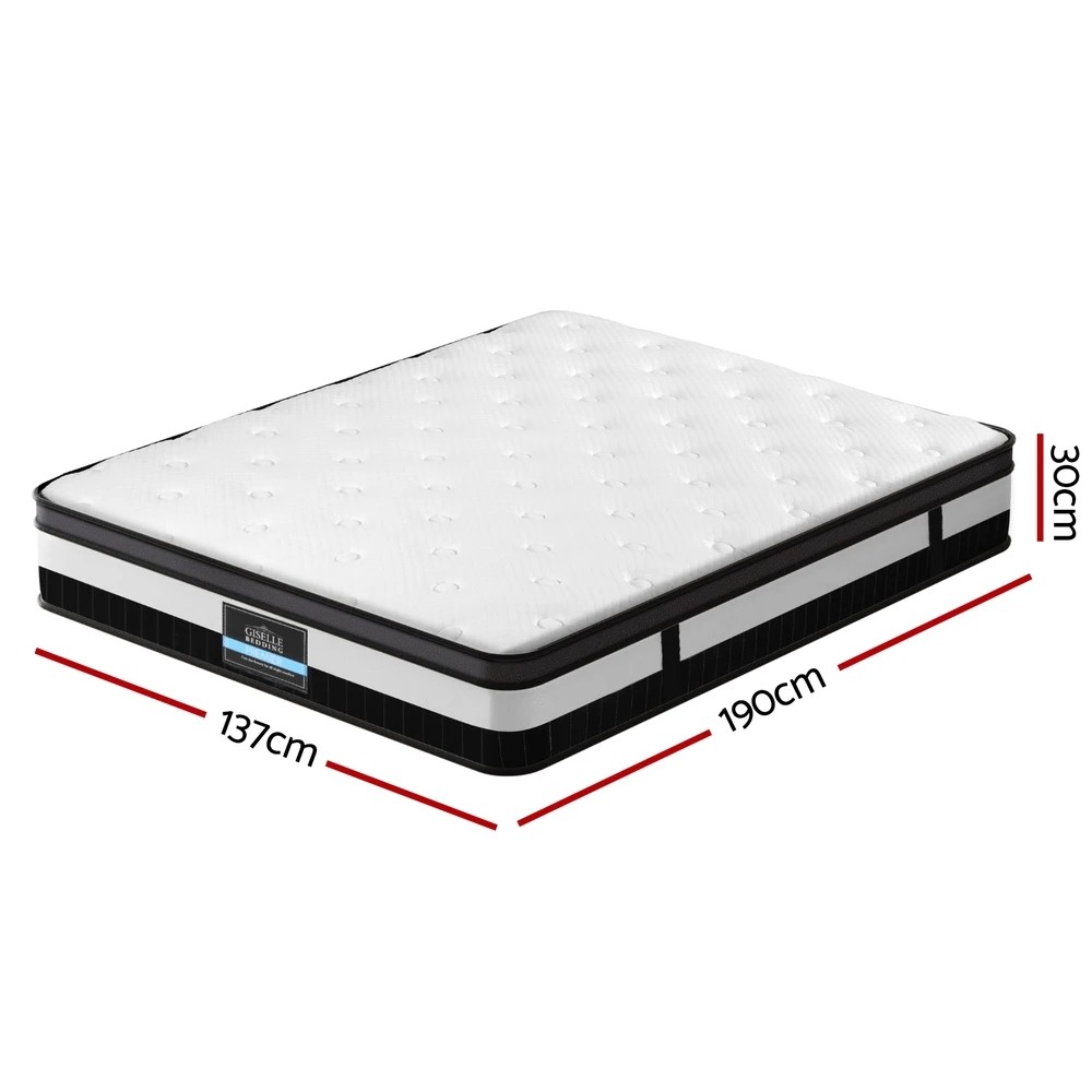 2 Giselle Bedding 30cm Mattress Medium Firm Euro Top Pocket Spring Hybrid Mattresses Double - Double Bed - White, 2 of 7