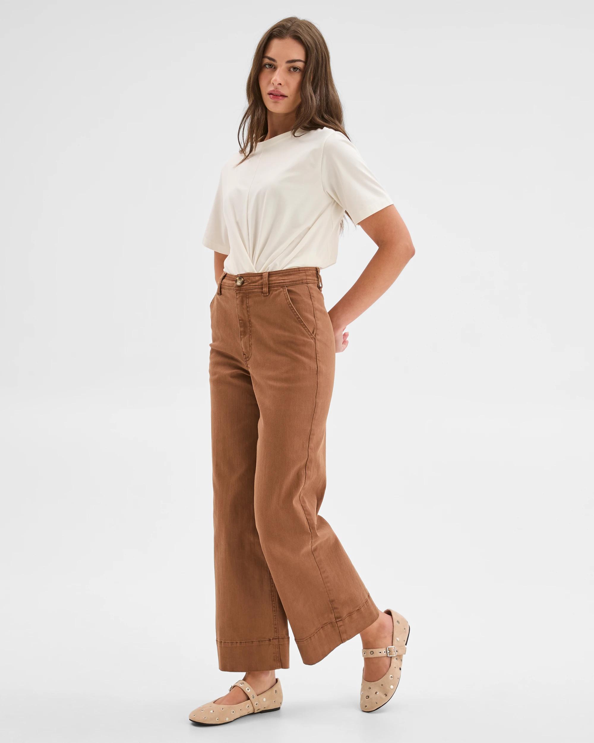 4 Target Petites Petites Australian Cotton Blend Stretch Twill Wide Leg Pants PARTRIDGE, 4 of 6