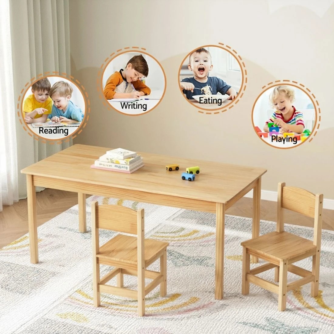 4 1 Keezi Kids Table and 2 Chairs Set wood - Natural, 4 of 6