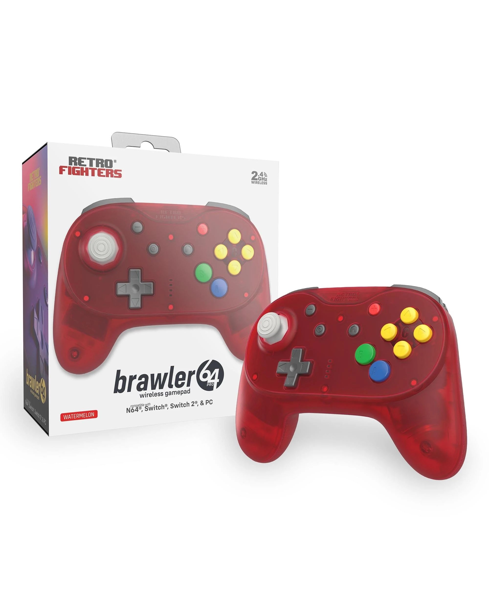 1 Retro Fighters Brawler64 Pro Wireless Controller for N64, Switch, Switch 2 and PC - Watermelon Red, 1 of 10