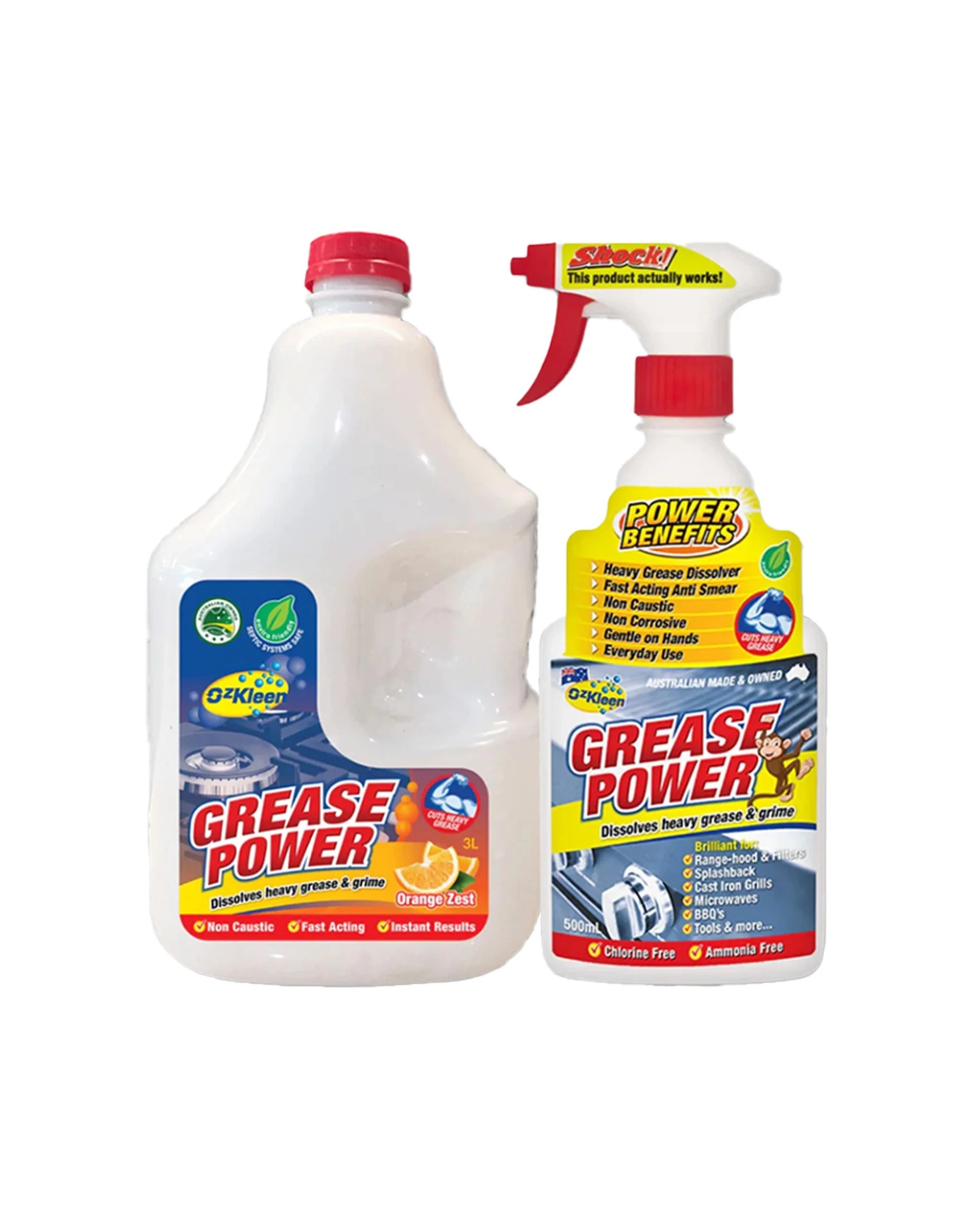 1 Ozkleen Grease Power 3L Refill + 500ml Spray Bundle - Fast-Acting Heavy-Duty Degreaser - Clear, 1 of 1