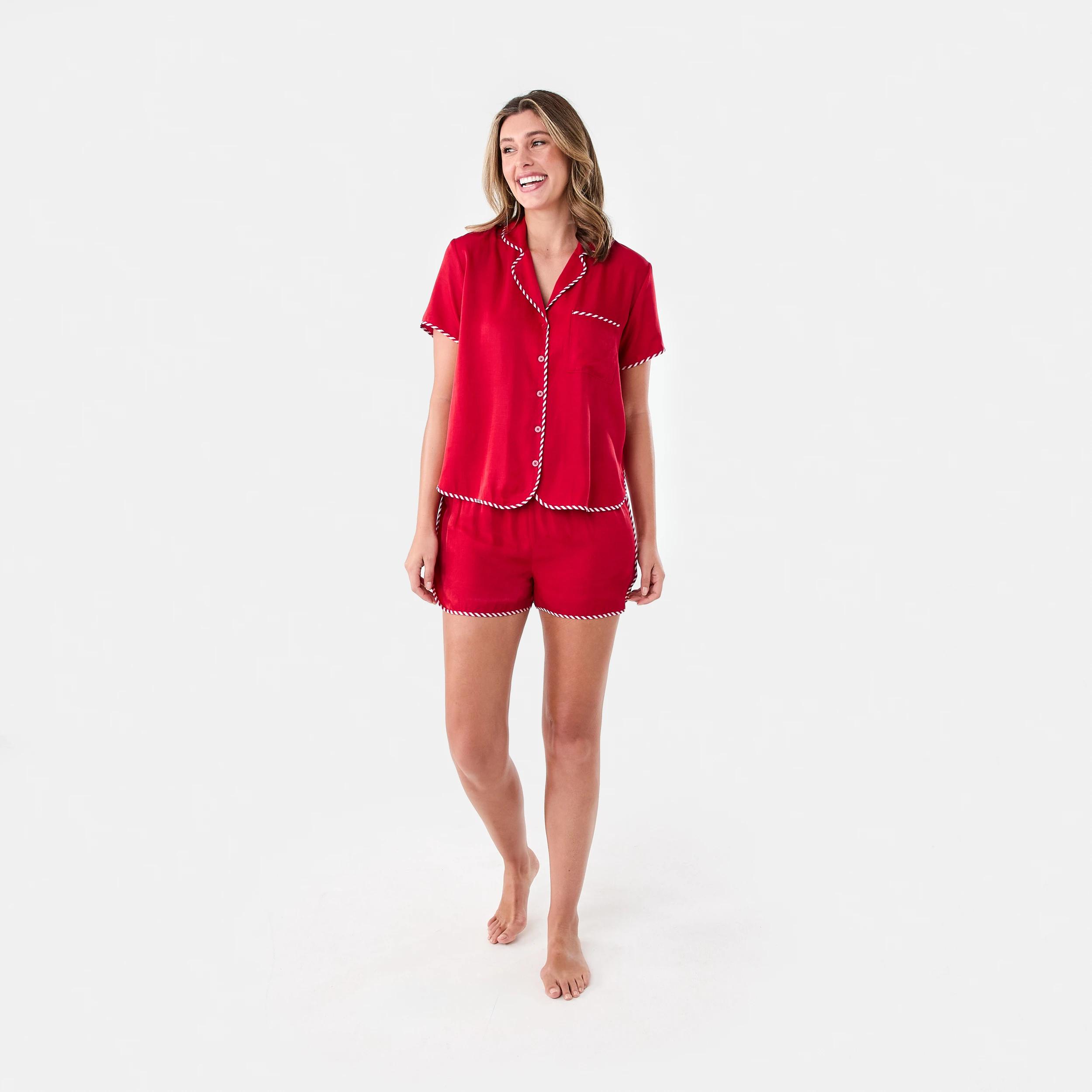 9 Christmas Short Sleeve Top and Shorts Matte Satin Pyjama Set Strawberry, 9 of 9