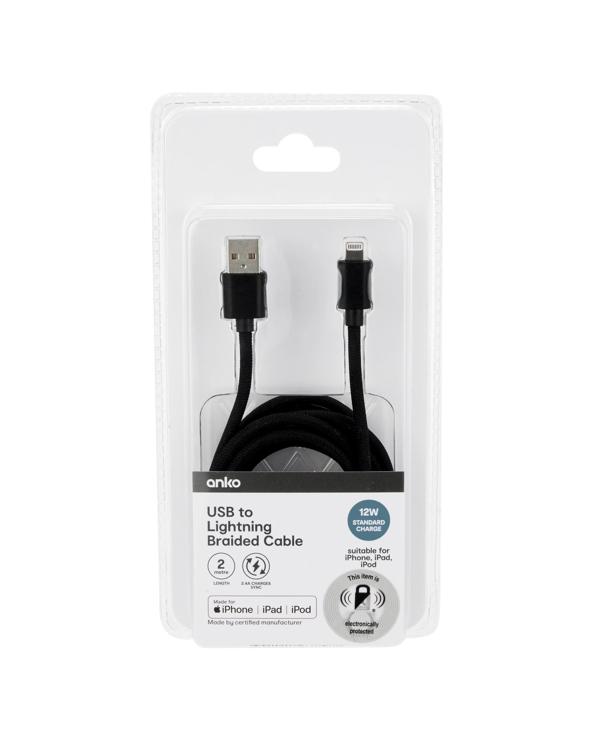 4 USB to Lightning Braided Cable - 2m, Black, 4 of 4