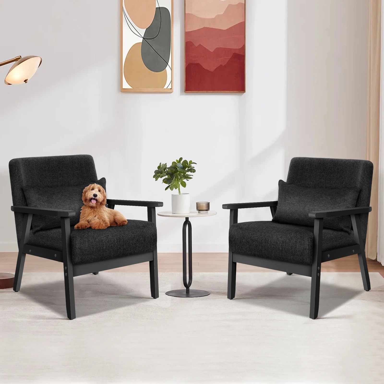 3 Alfordson Armchair Lounge Chair Accent Chair Cushion Sofa Couch Fabric - Black, 3 of 9