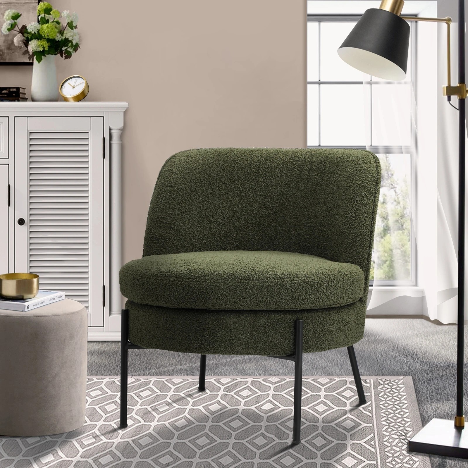 3 Oikiture Armchair Lounge Chair Accent Couch Chairs Padded Sofa Boucle - Green, 3 of 6