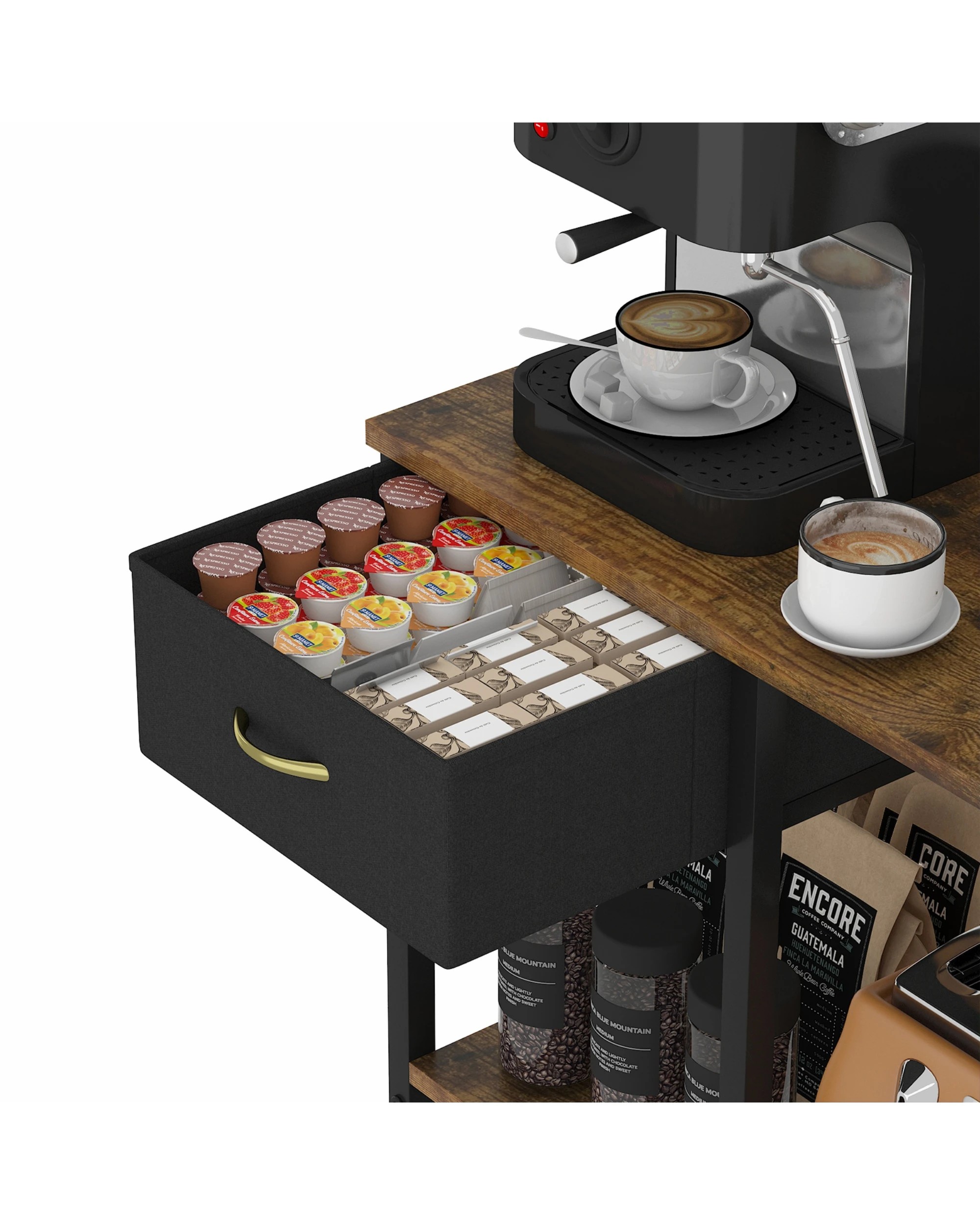 4 Advwin Coffee Bar Station 5 Tier Coffee Stand with Drawer Kitchen Bakers Rack with Power Outlet, 4 of 8