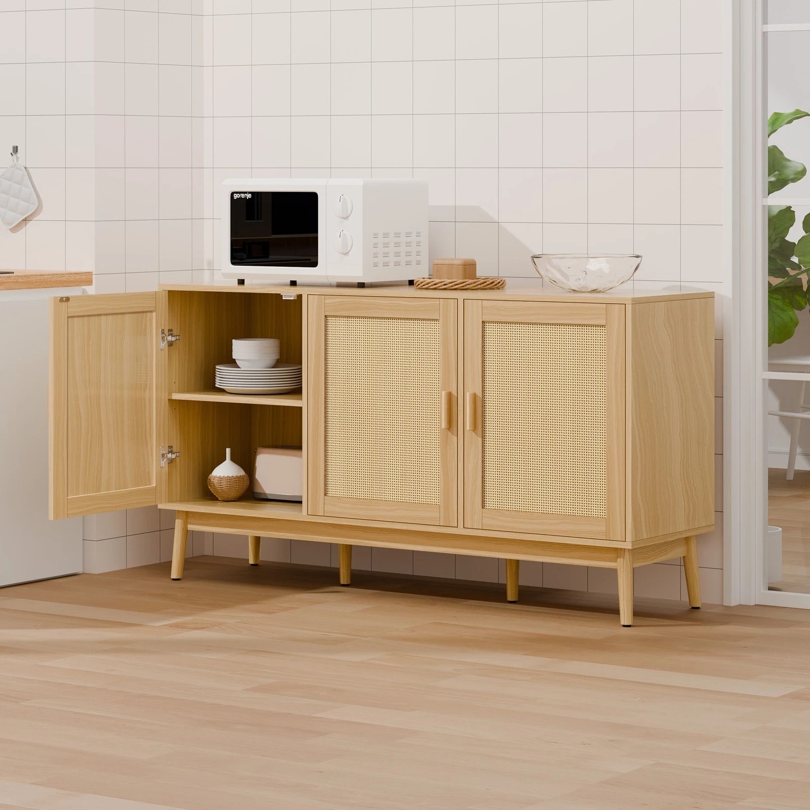 4 Alfordson Buffet Sideboard Cupboard Cabinet Rattan Doors Storage Kitchen Hallway - Wood, 4 of 10