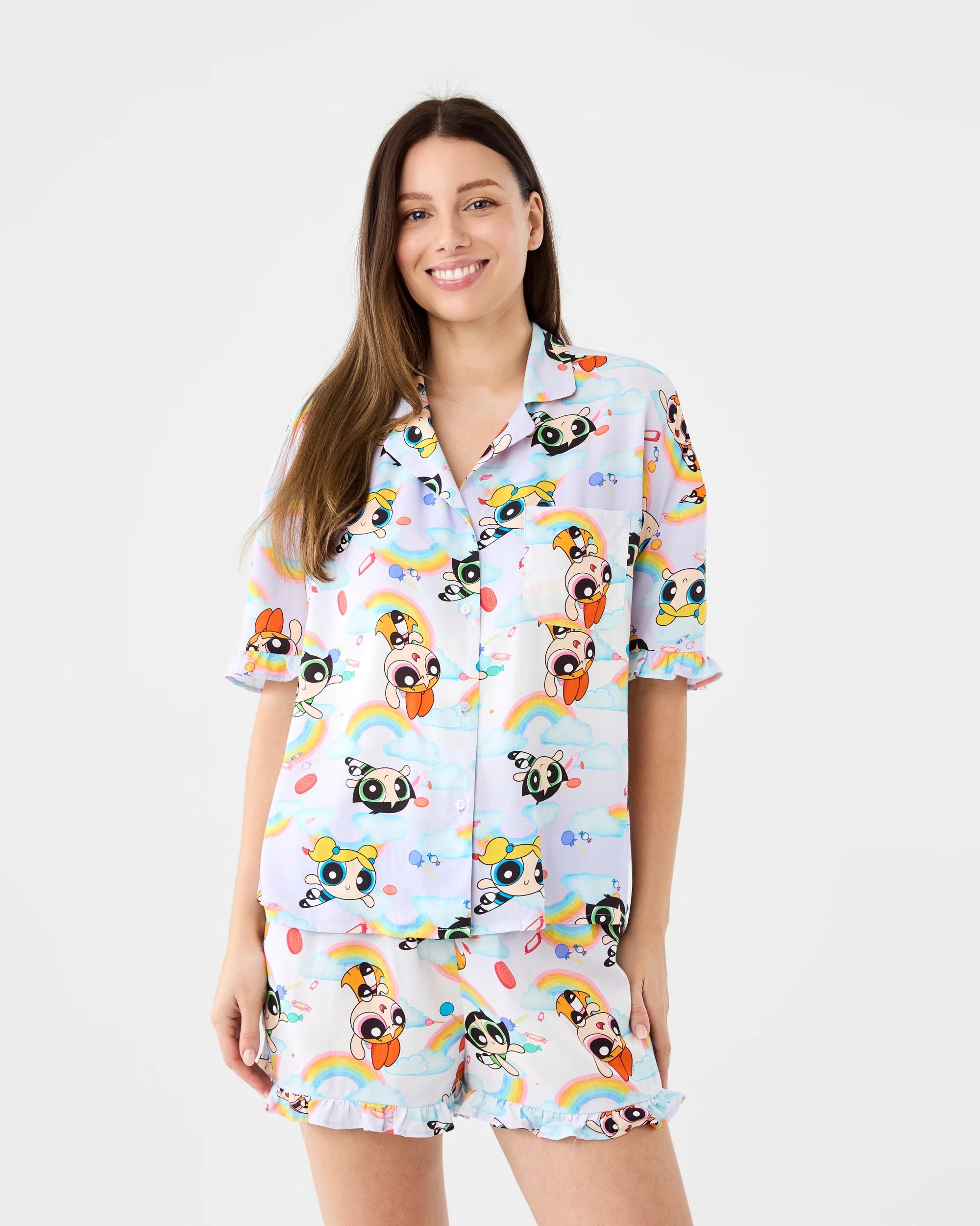 1 The PowerPuff Girls License Short Sleeve Top and Shorts Woven Boxy Pyjama Set Powerpuff, 1 of 7