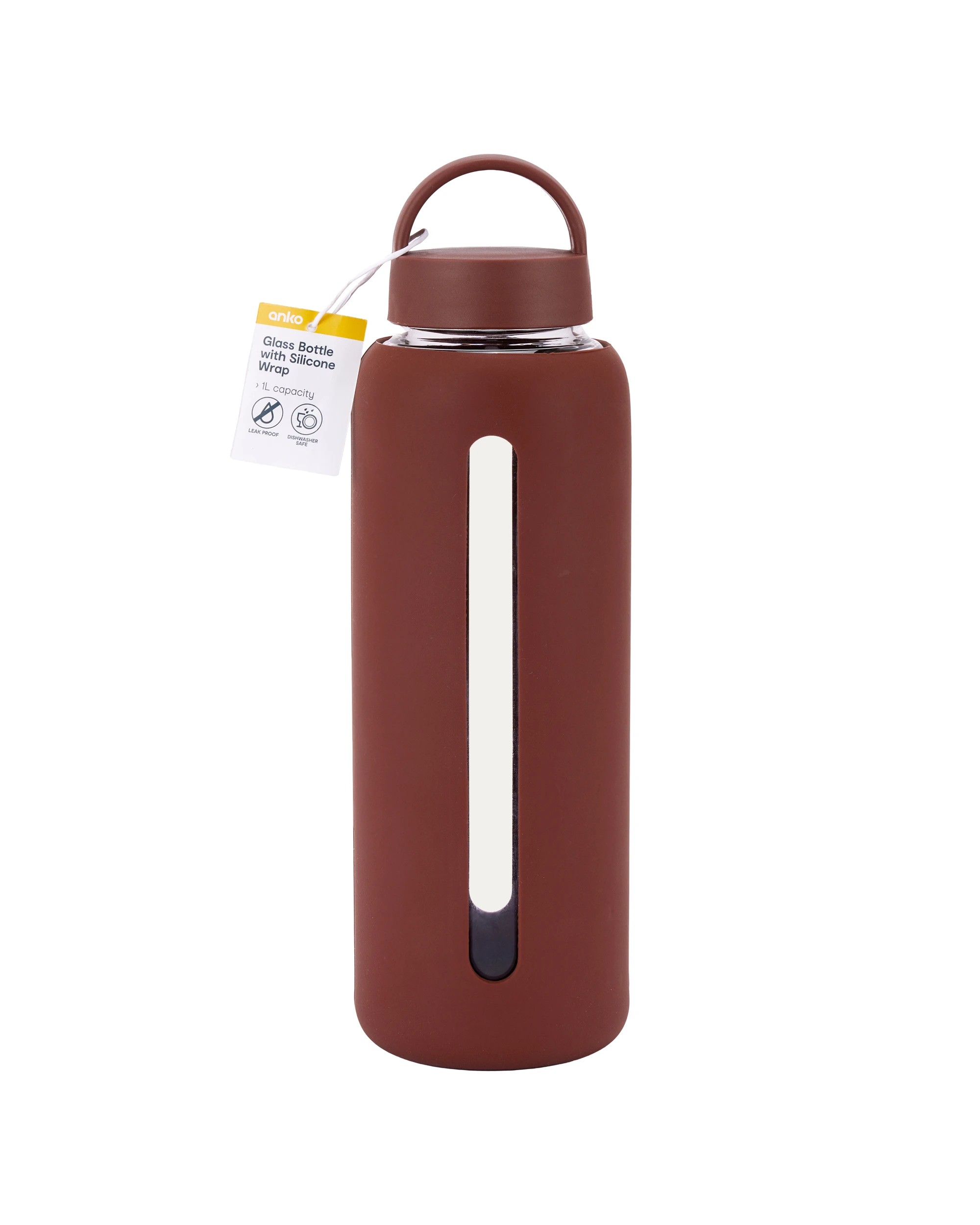 4 1L Glass Drink Bottle with Silicone Wrap - Chocolate, 4 of 4