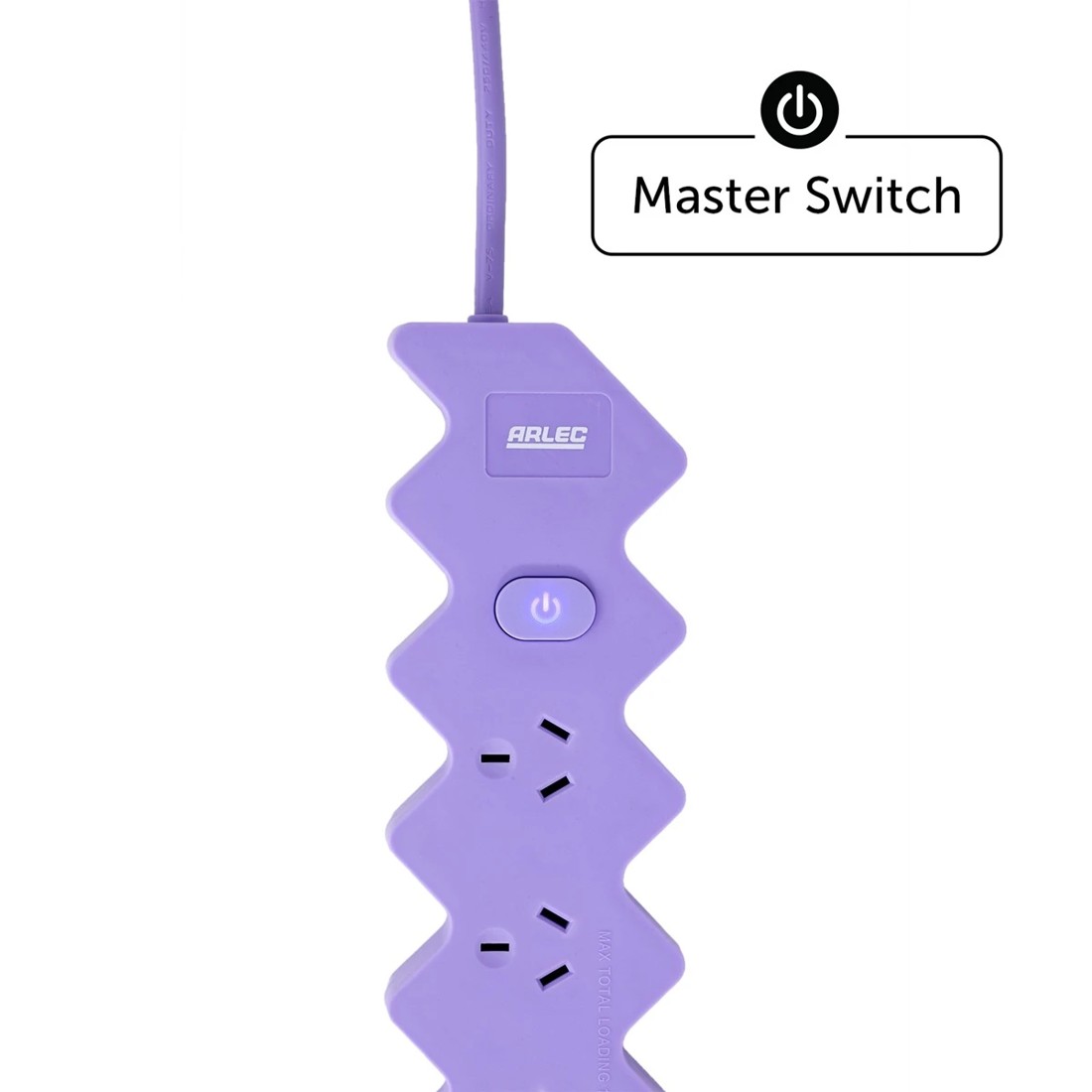 4 Arlec 6 Outlet Zig Zag Master On/Off Switch Powerboard - Lilac, 4 of 6