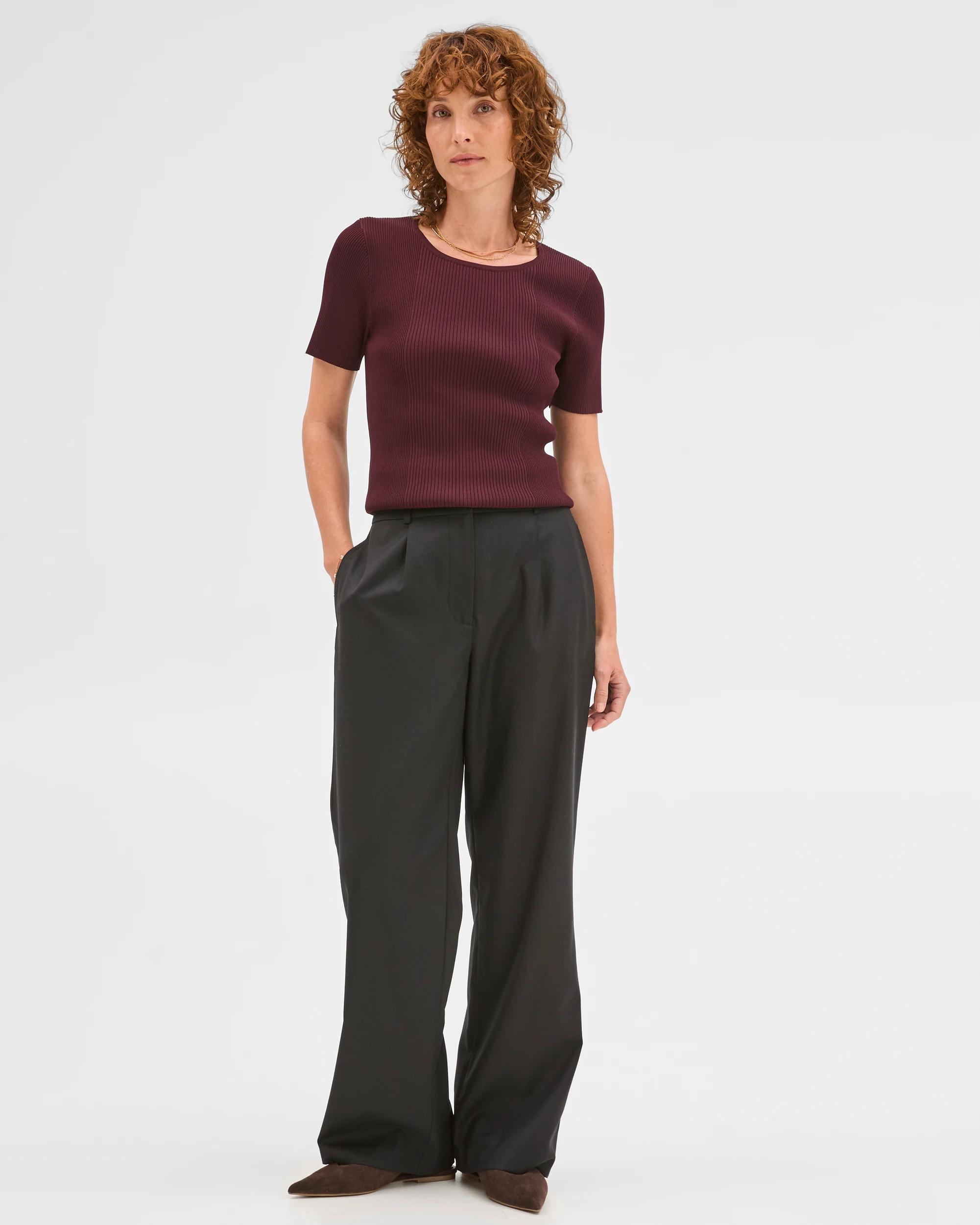 1 Preview Wool Blend Tailored Straight Leg Pants BLACK, 1 of 6