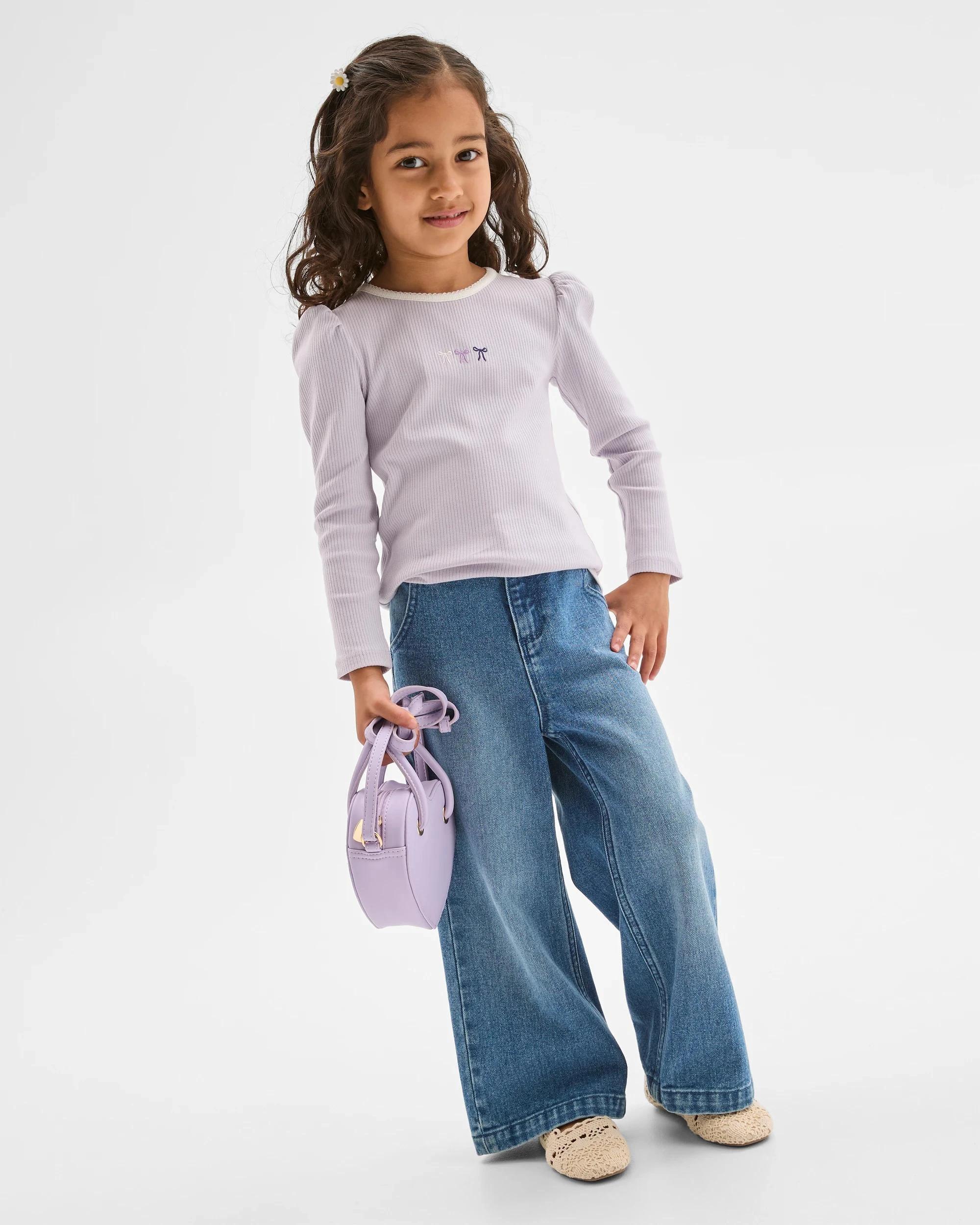 2 Target Kids Australian Cotton Blend Long Sleeve Rib T-Shirt PURPLE BOW, 2 of 6