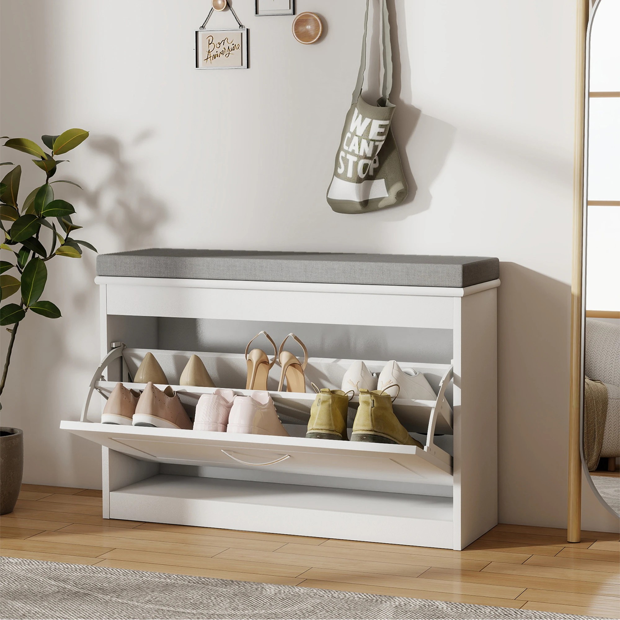 7 Levede Narrow Shoe Cabinet With Seat Cushion2-Tier Rack, 7 of 8