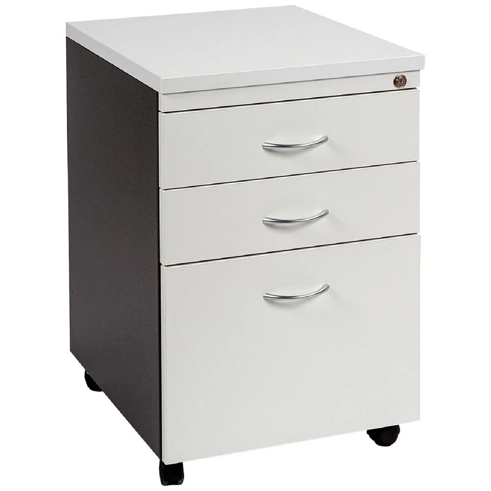 1 Velocity 3 Drawer Pedestal White and Ironstone Cabinets Pedestals, 1 of 5